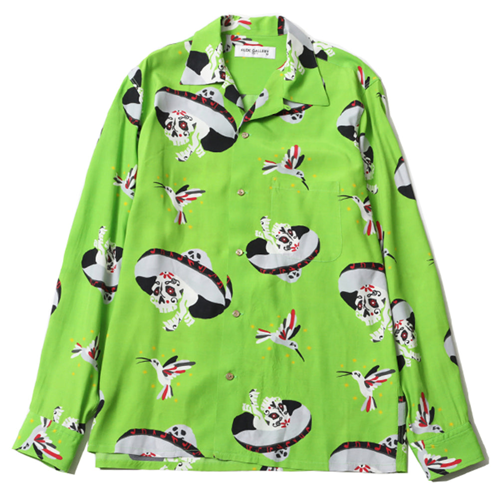 RUDE GALLERY - MARIACHI SKULL RAYON L/S SHIRT - GREEN at