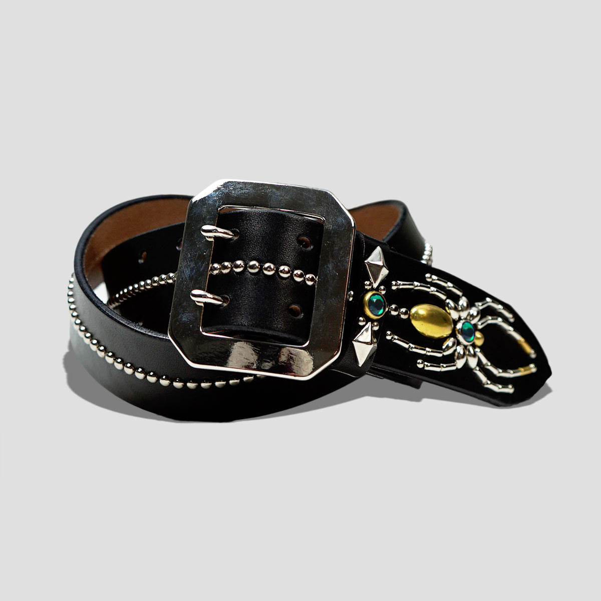 Cowhide Spider Studs Belt in Emerald Green