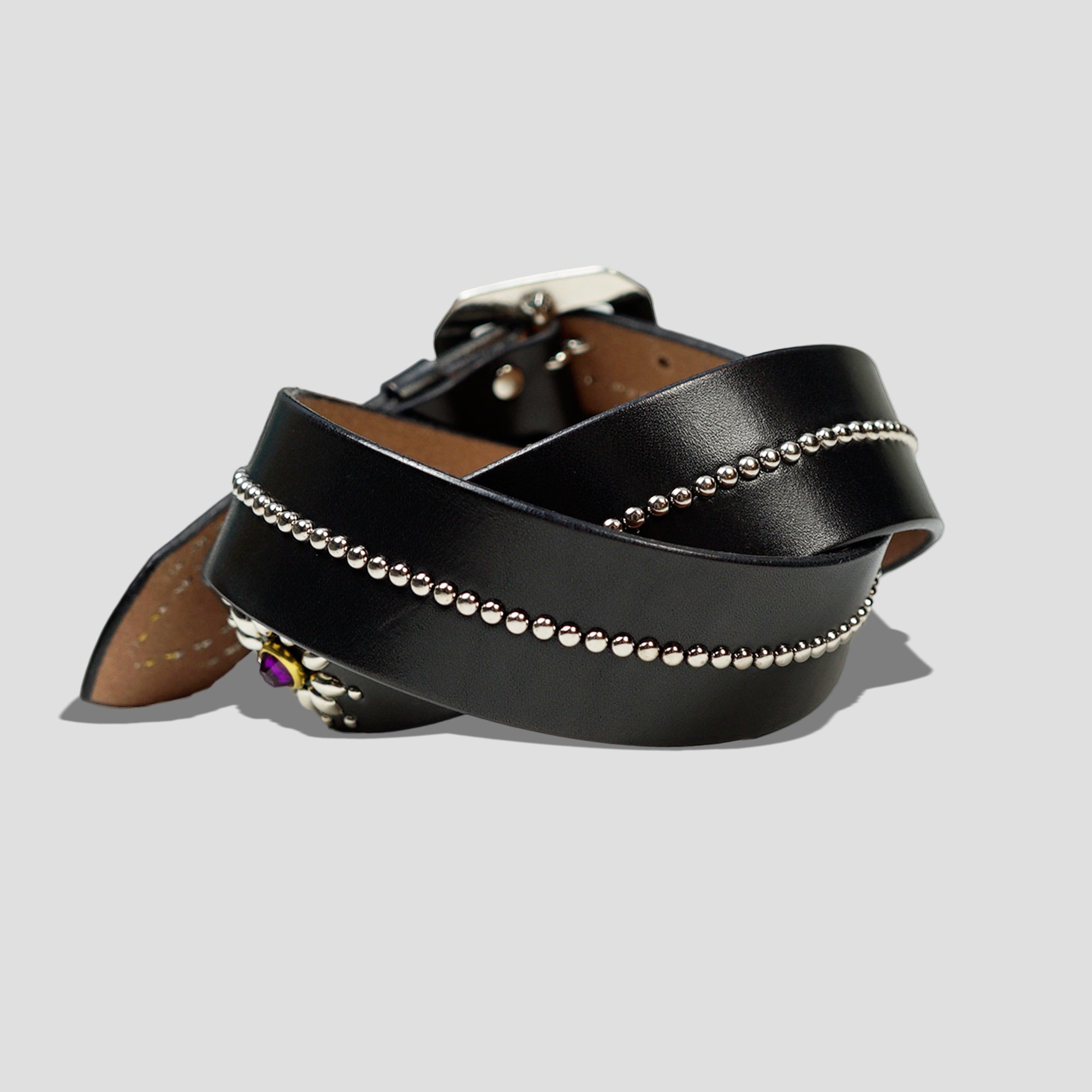 COWHIDE SPIDER STUDS BELT - BLACK/PINK