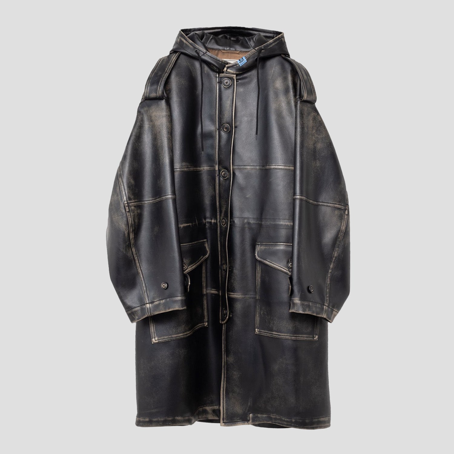 SYNTHETIC LEATHER HOODED COAT