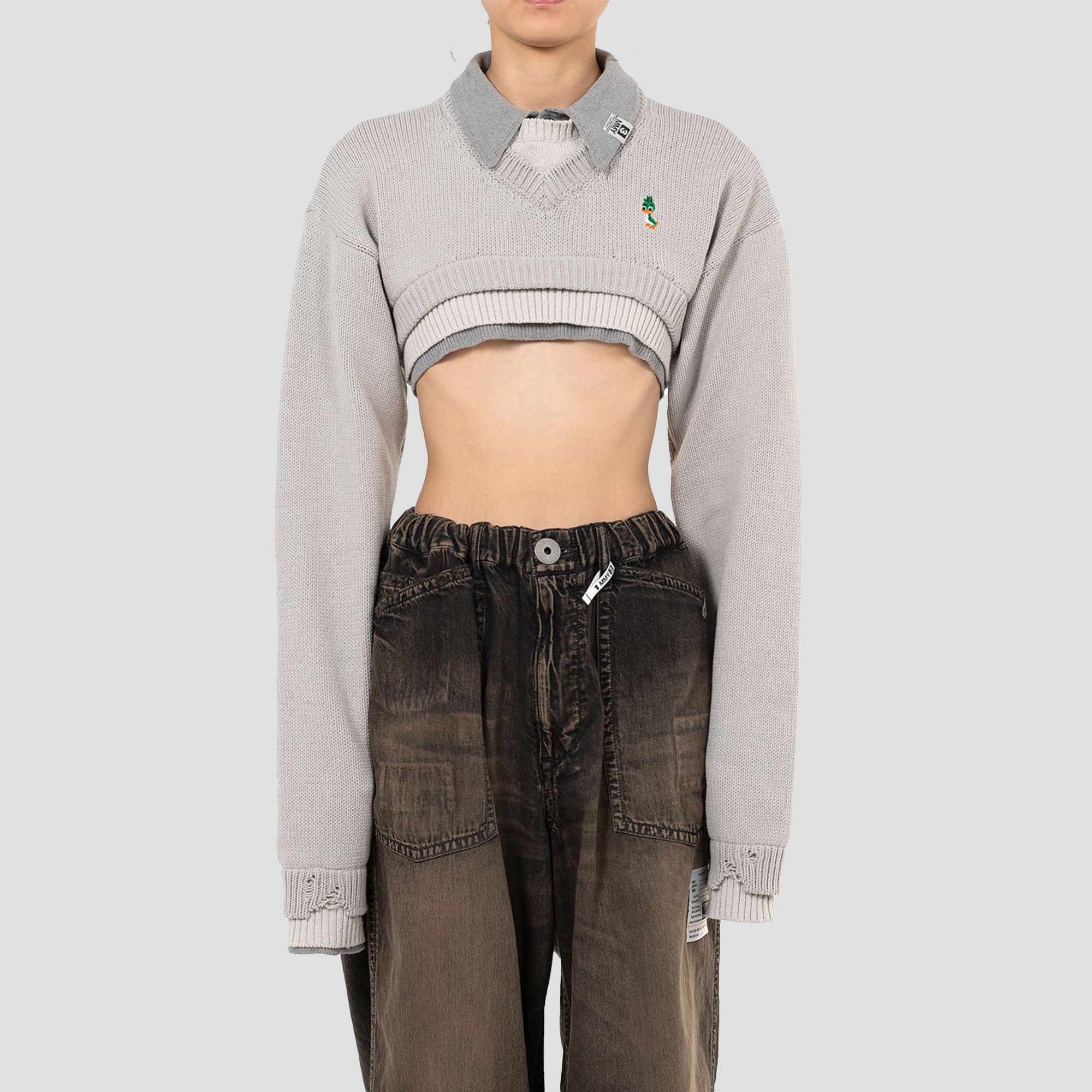 CROPPED LAYERED KNIT PULLOVER