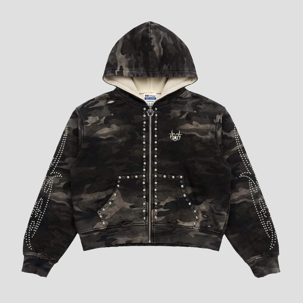 CAMO STUDDED WAFFLE HOODIE