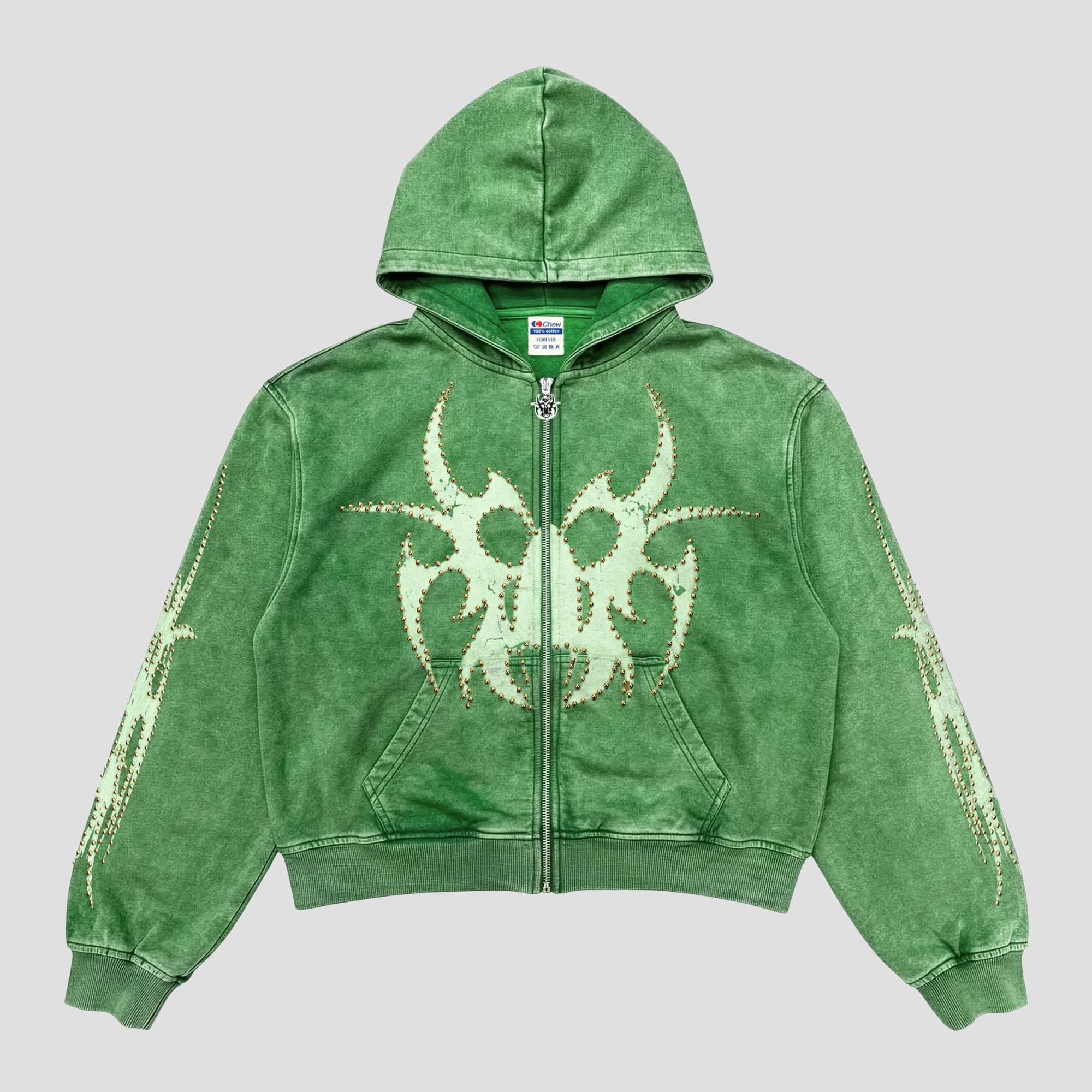 GREEN ROSE GOLD STUDDED ZIP-UP