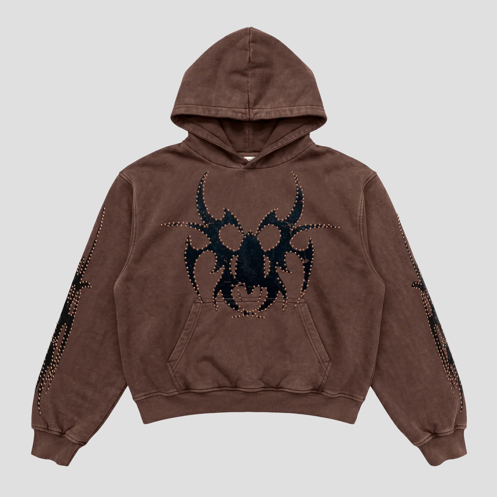 BROWN ROSE GOLD STUDDED ROACH HOODIE