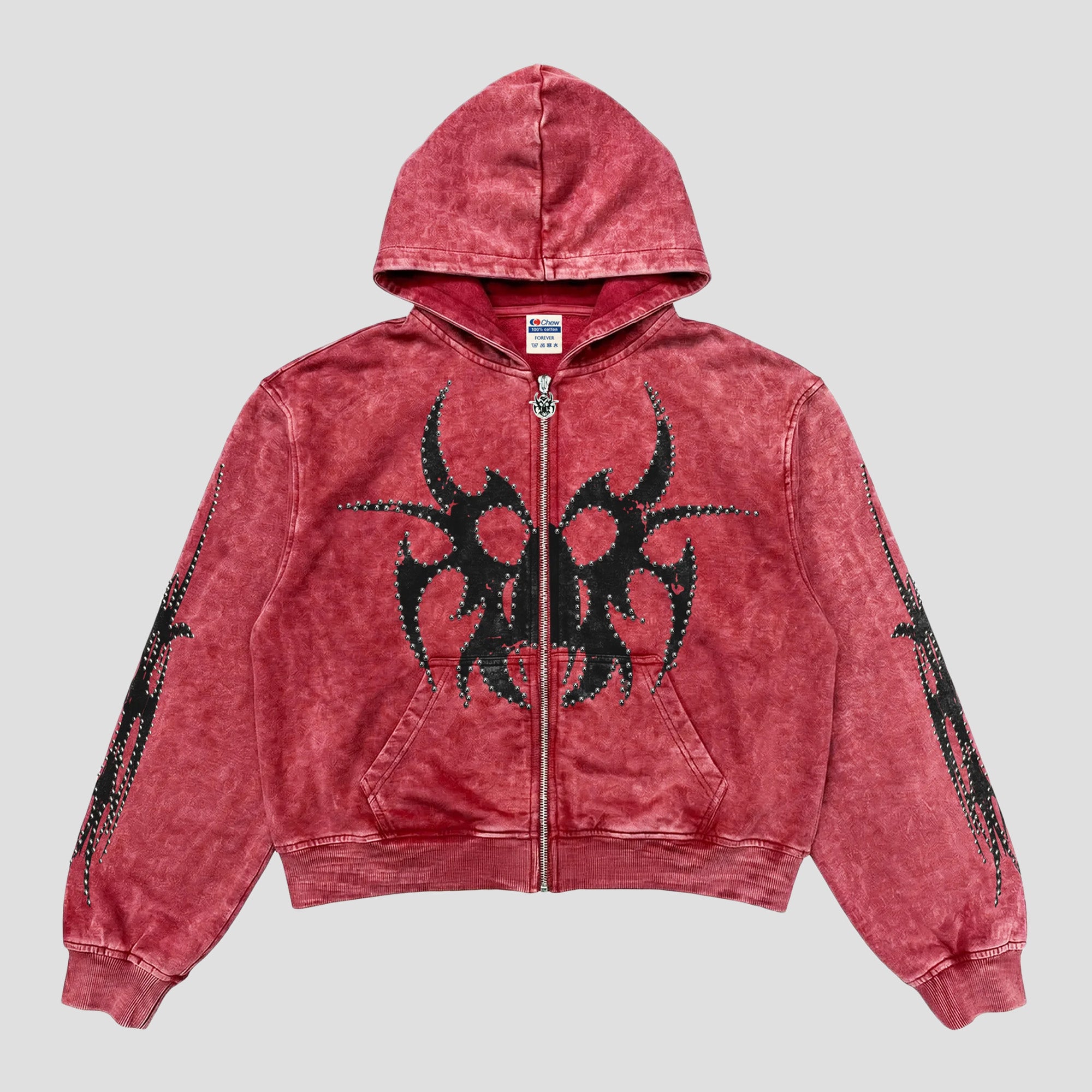 RED SILVER STUDDED ROACH ZIP-UP