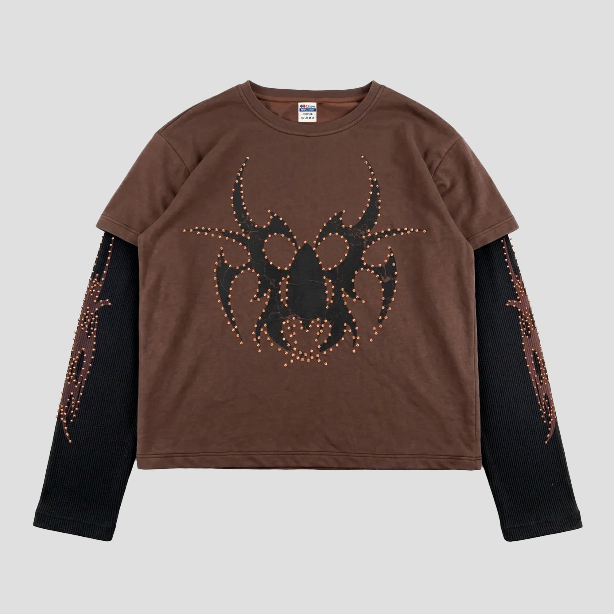BLACK BROWN ROSE GOLD STUDDED ROACH L/S T-SHIRTS