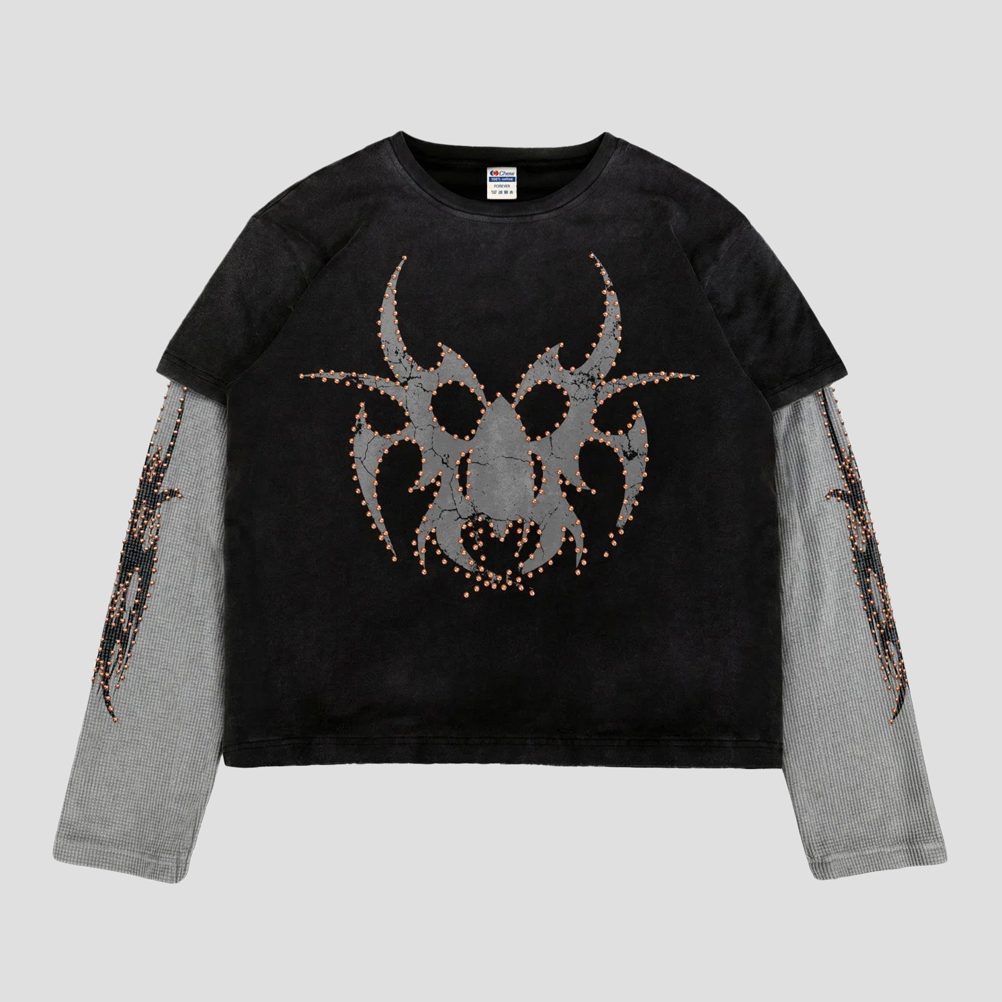 BLACK ROSE GOLD STUDDED ROACH L/S T-SHIRTS
