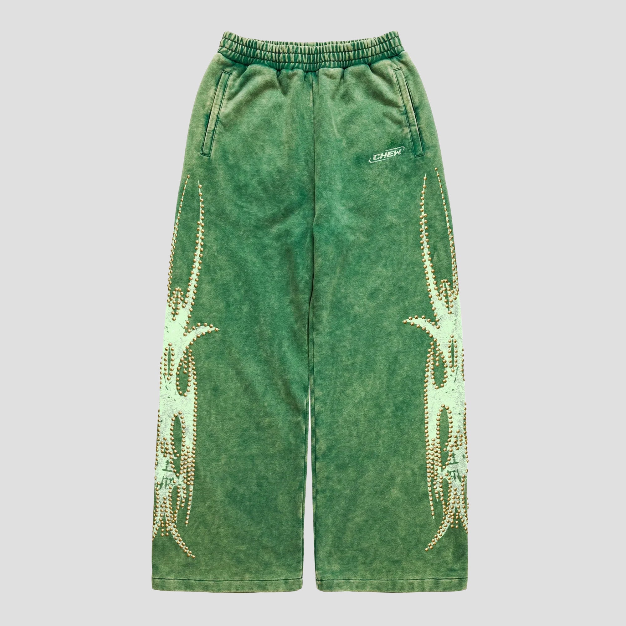 GREEN ROSE GOLD STUDDED SWEATPANTS