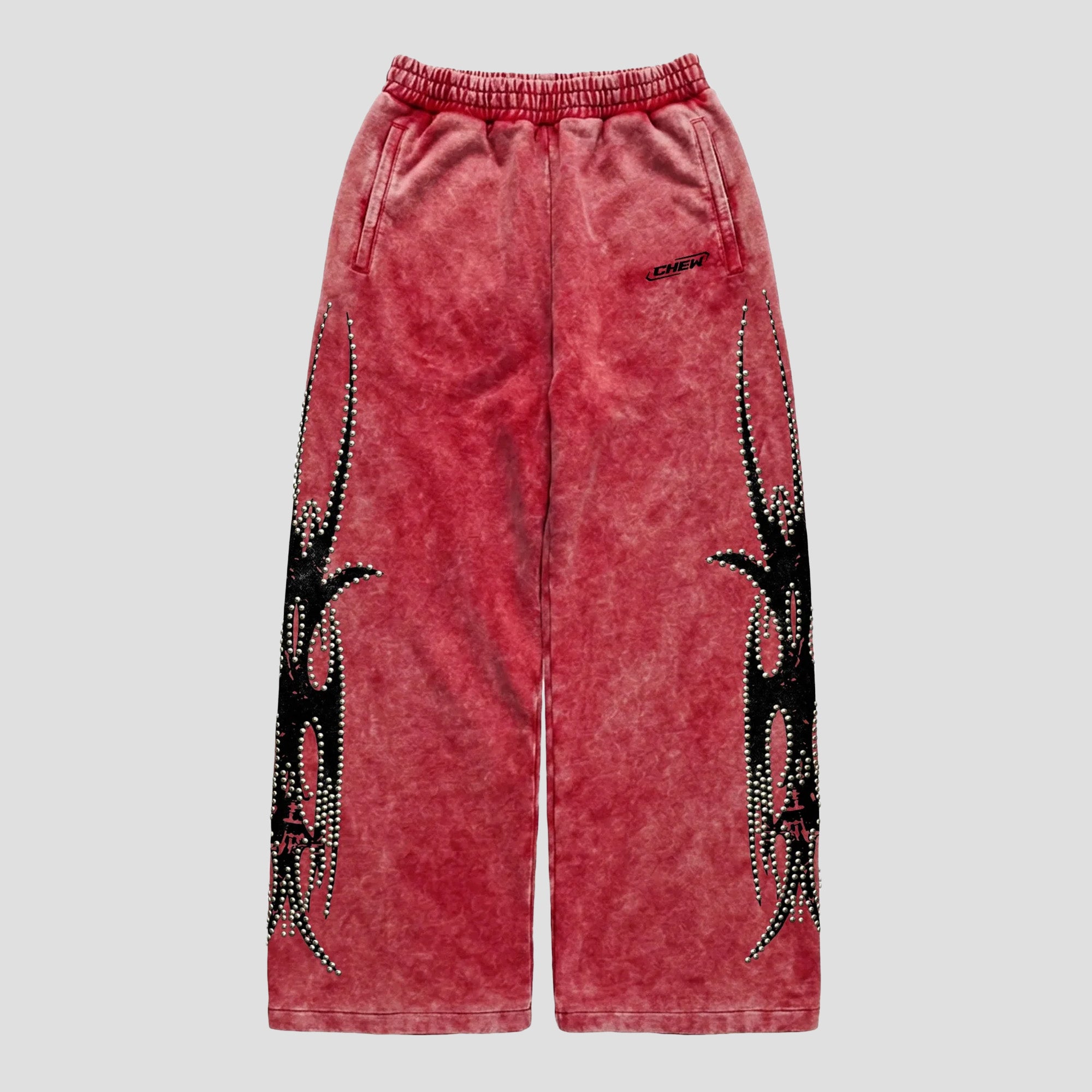 RED SILVER STUDDED SWEATPANTS