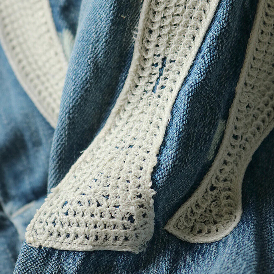 8oz DENIM WORK SHIRT (BONE EMBROIDERY) - INDIGO