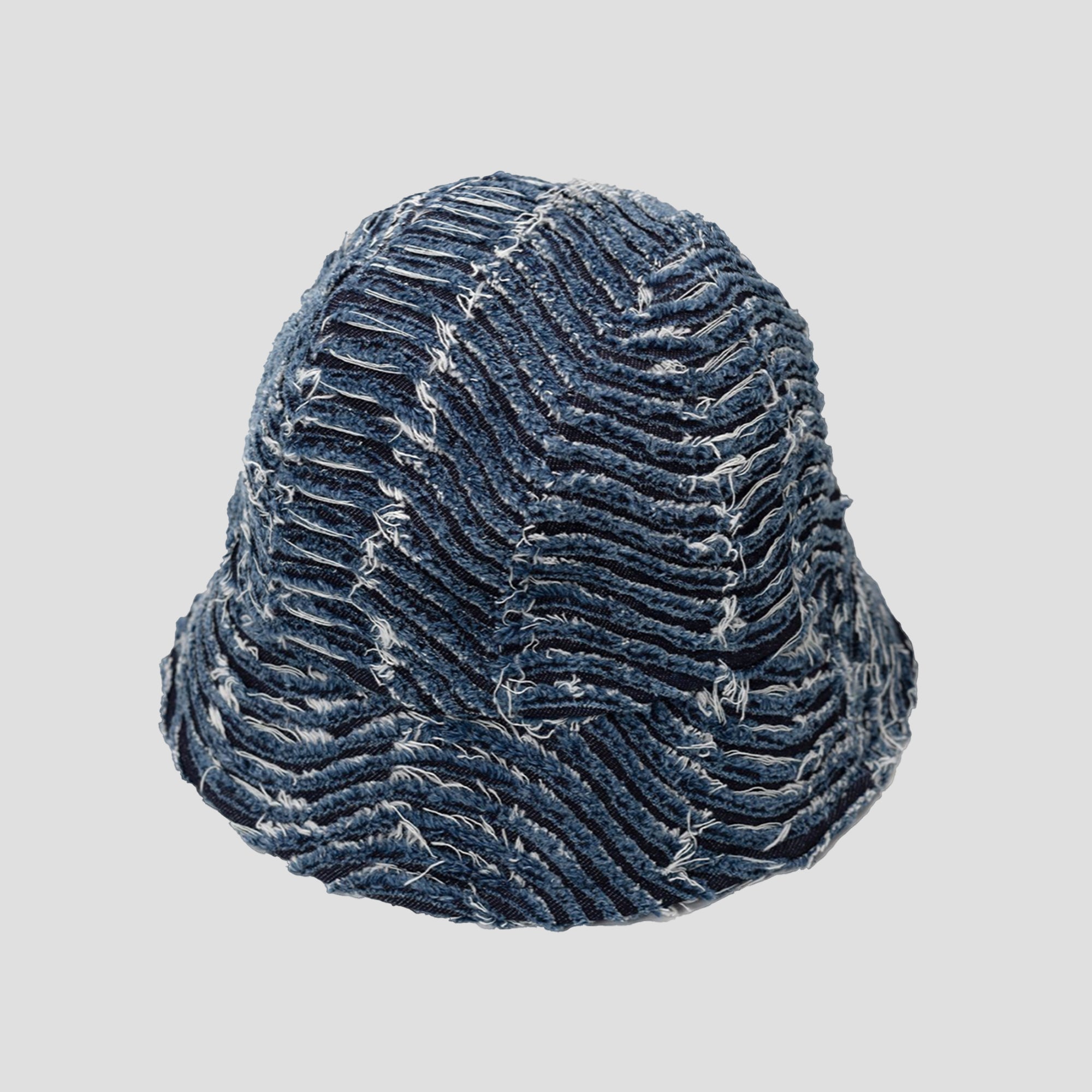 DISTRESSED WAVY DENIM BUCKET HAT