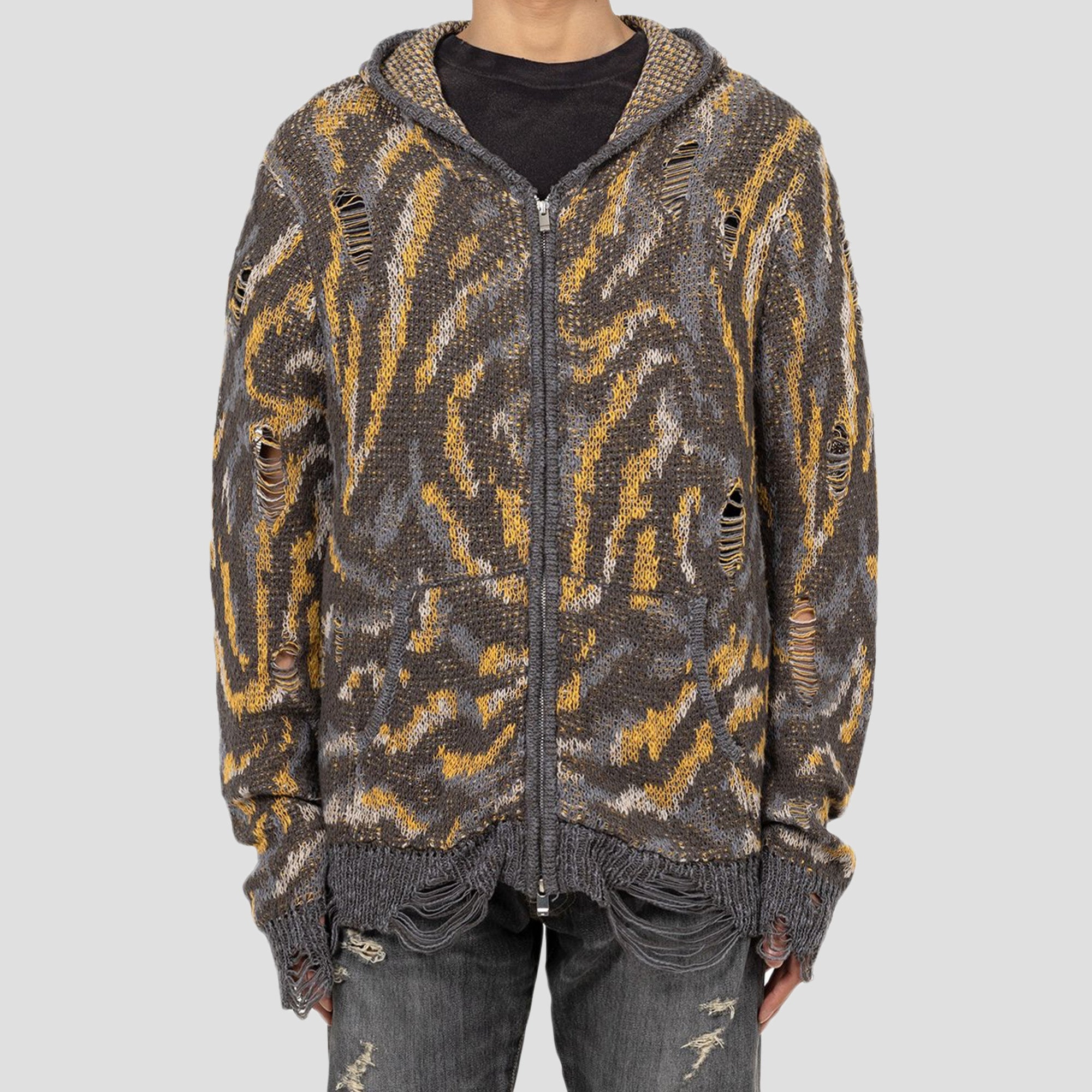 CAMO ZIP-UP KNIT CARDIGANS