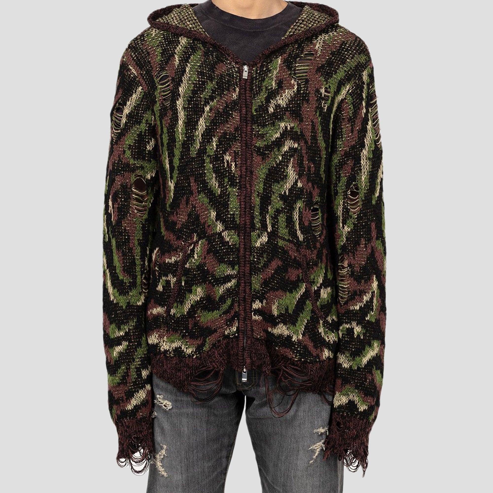 CAMO ZIP-UP KNIT CARDIGANS