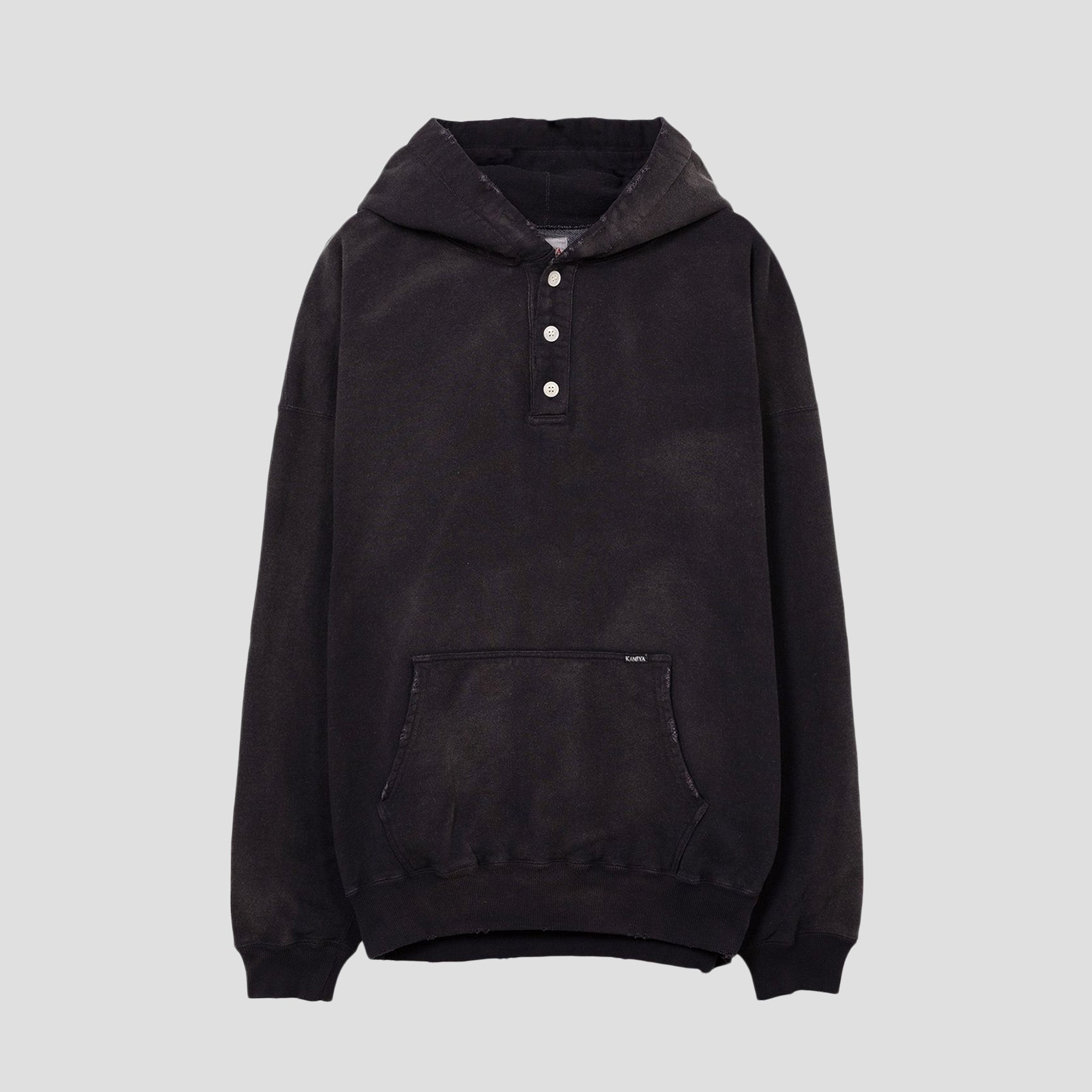 DISTRESSED OVERSIZED HENLEY NECK HOODIE