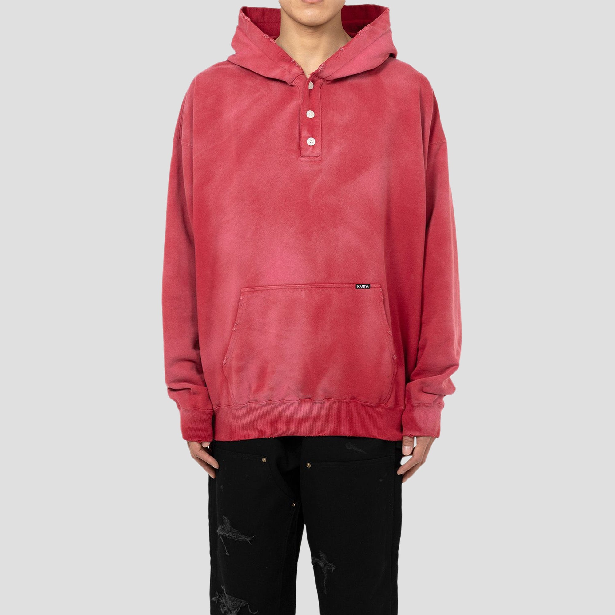 DISTRESSED OVERSIZED HENLEY NECK HOODIE