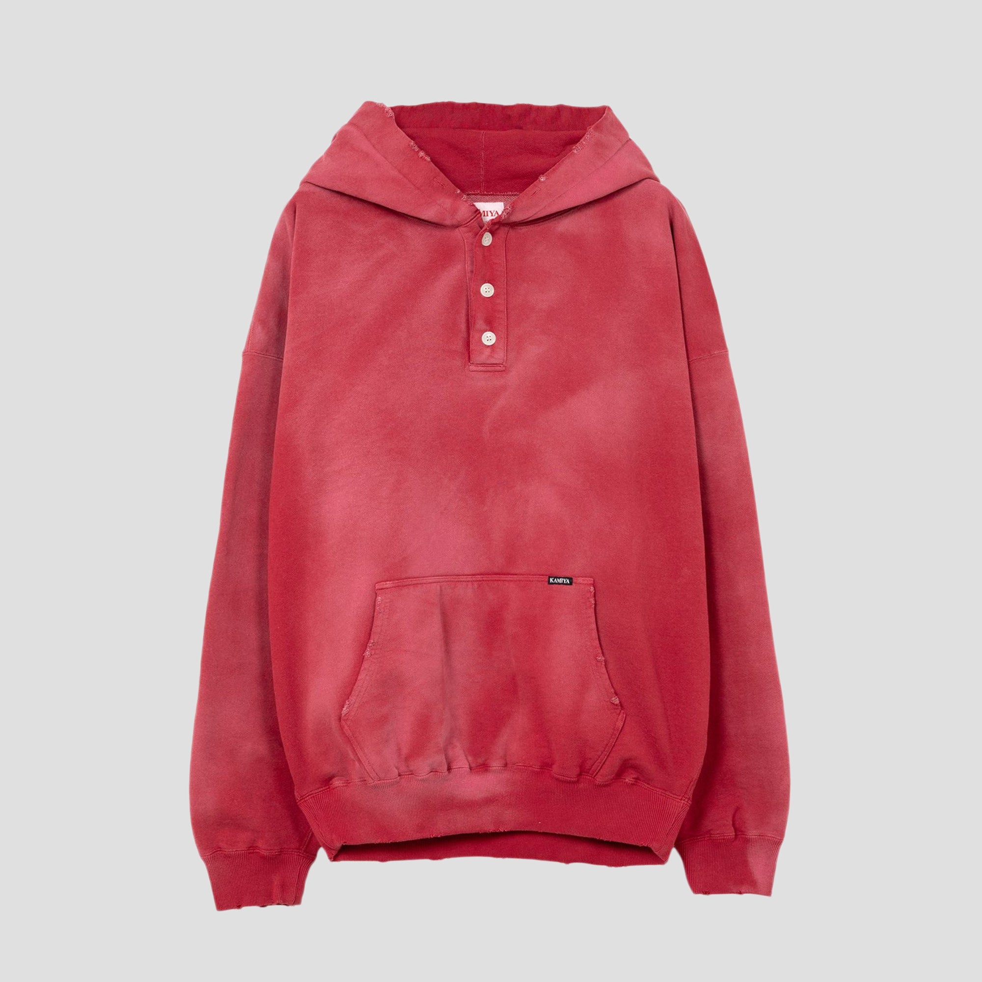 DISTRESSED OVERSIZED HENLEY NECK HOODIE