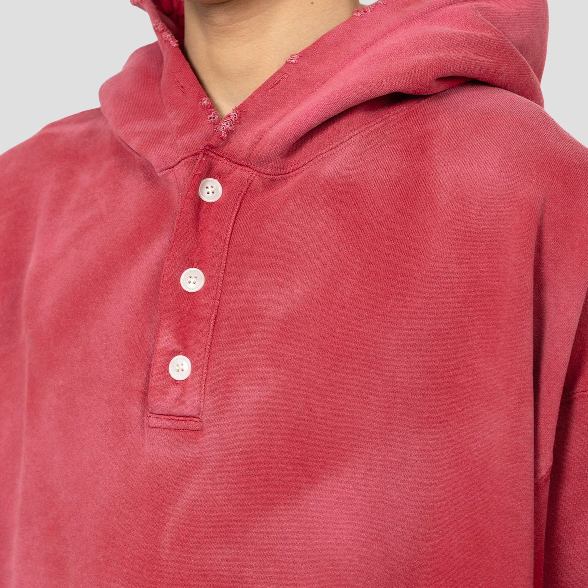 DISTRESSED OVERSIZED HENLEY NECK HOODIE