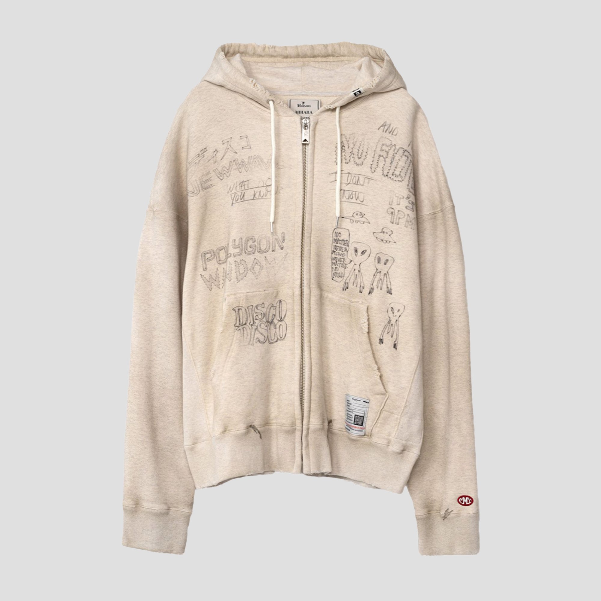 MIHARA YASUHIRO - DISTRESSED ZIP HOODIE