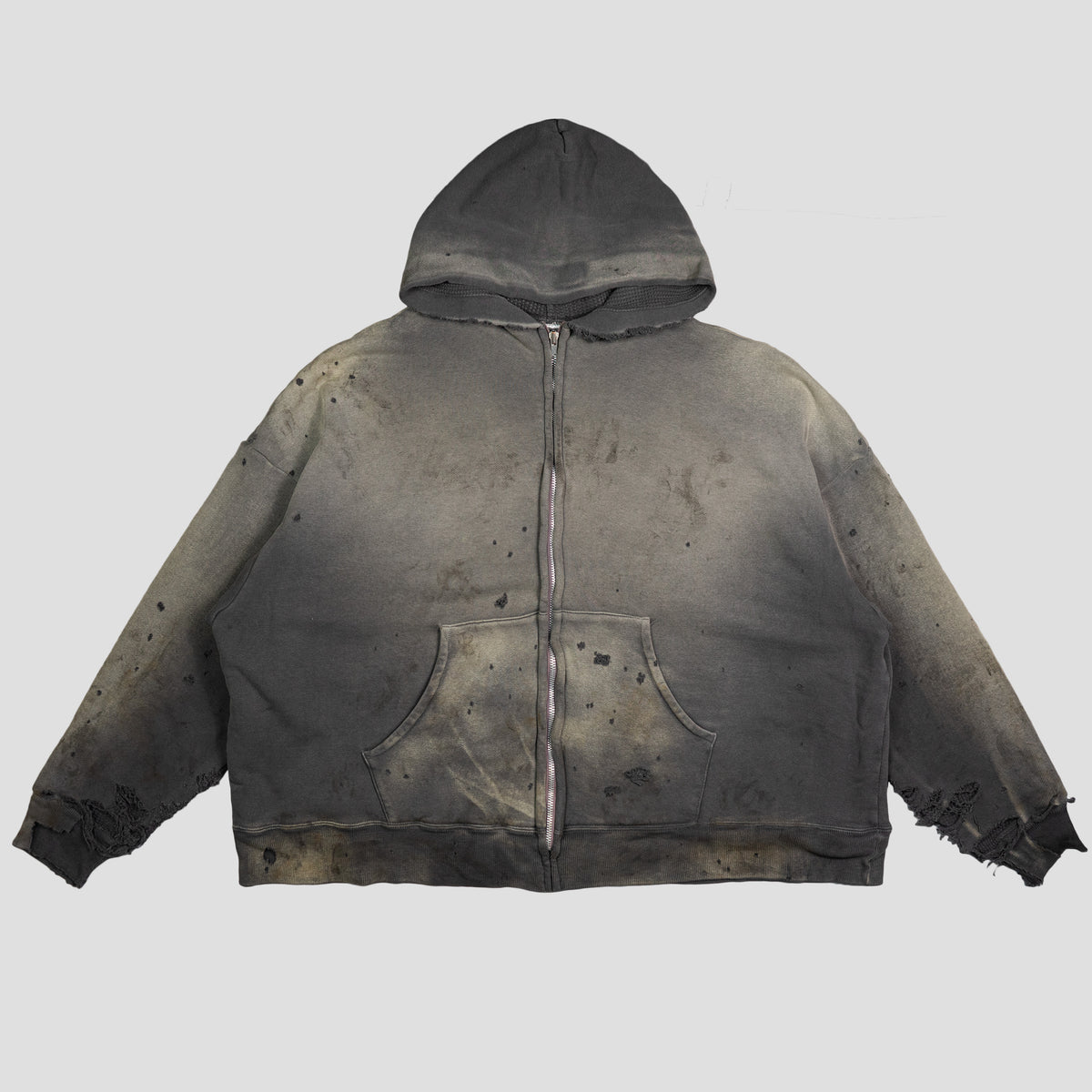SAINT MICHAEL - DOUBLE FACED DISTRESSED ZIP-UP HOODIE
