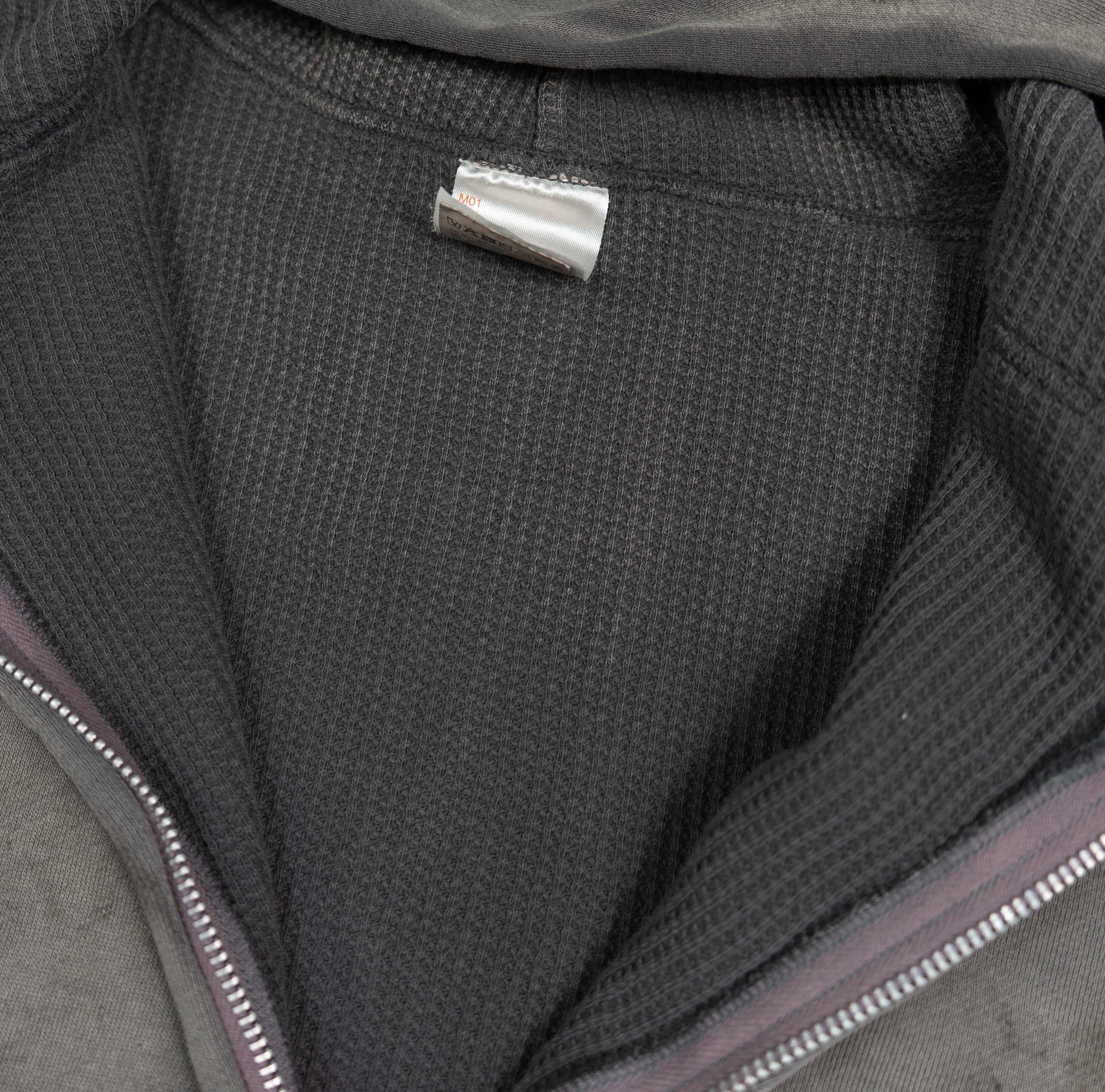 DOUBLE FACED DISTRESSED ZIP-UP HOODIE