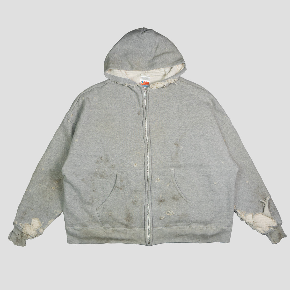 SAINT MICHAEL - DOUBLE FACED DISTRESSED ZIP-UP HOODIE