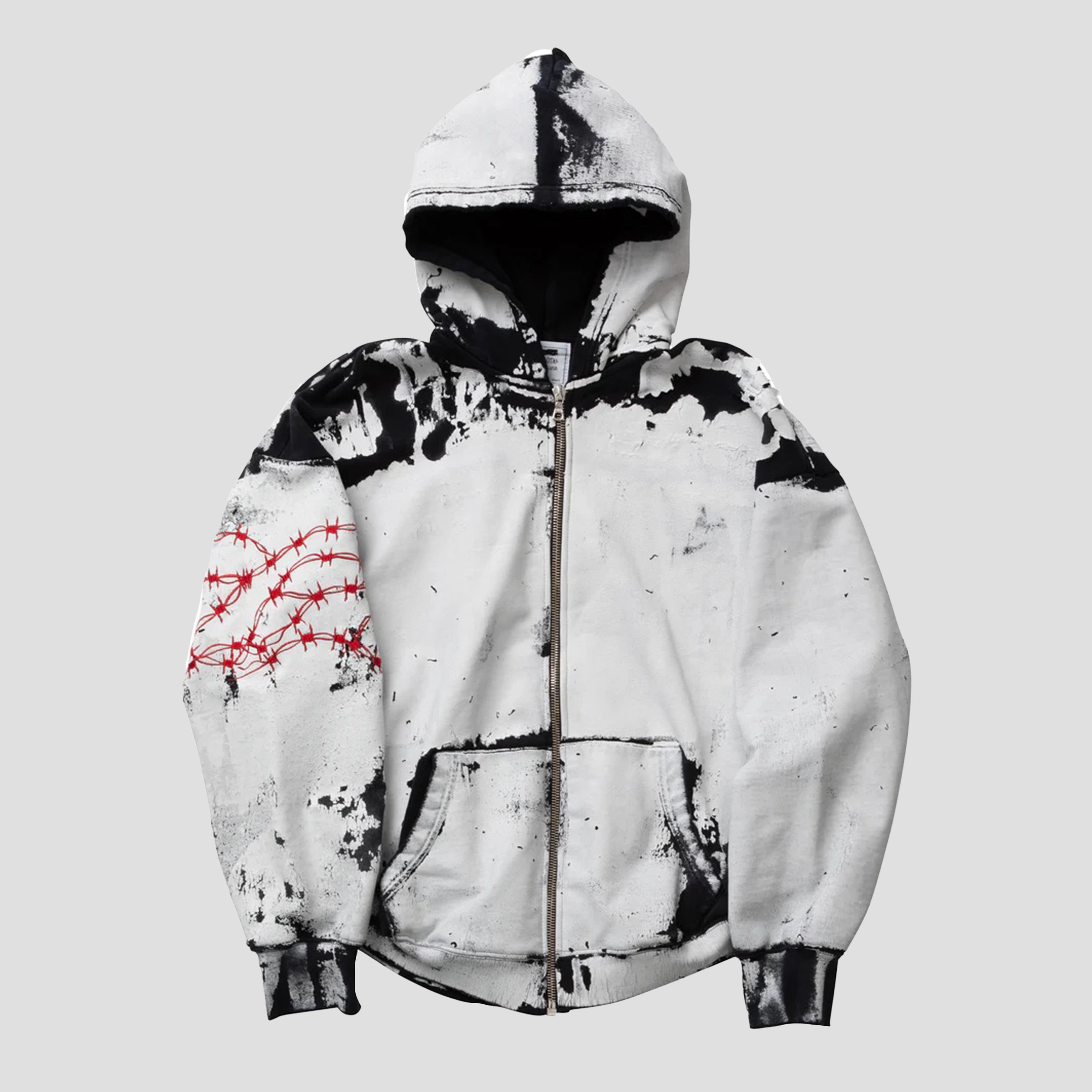 ZIP-UP HOODIE WITH EMBROIDERED BARBED WIRE