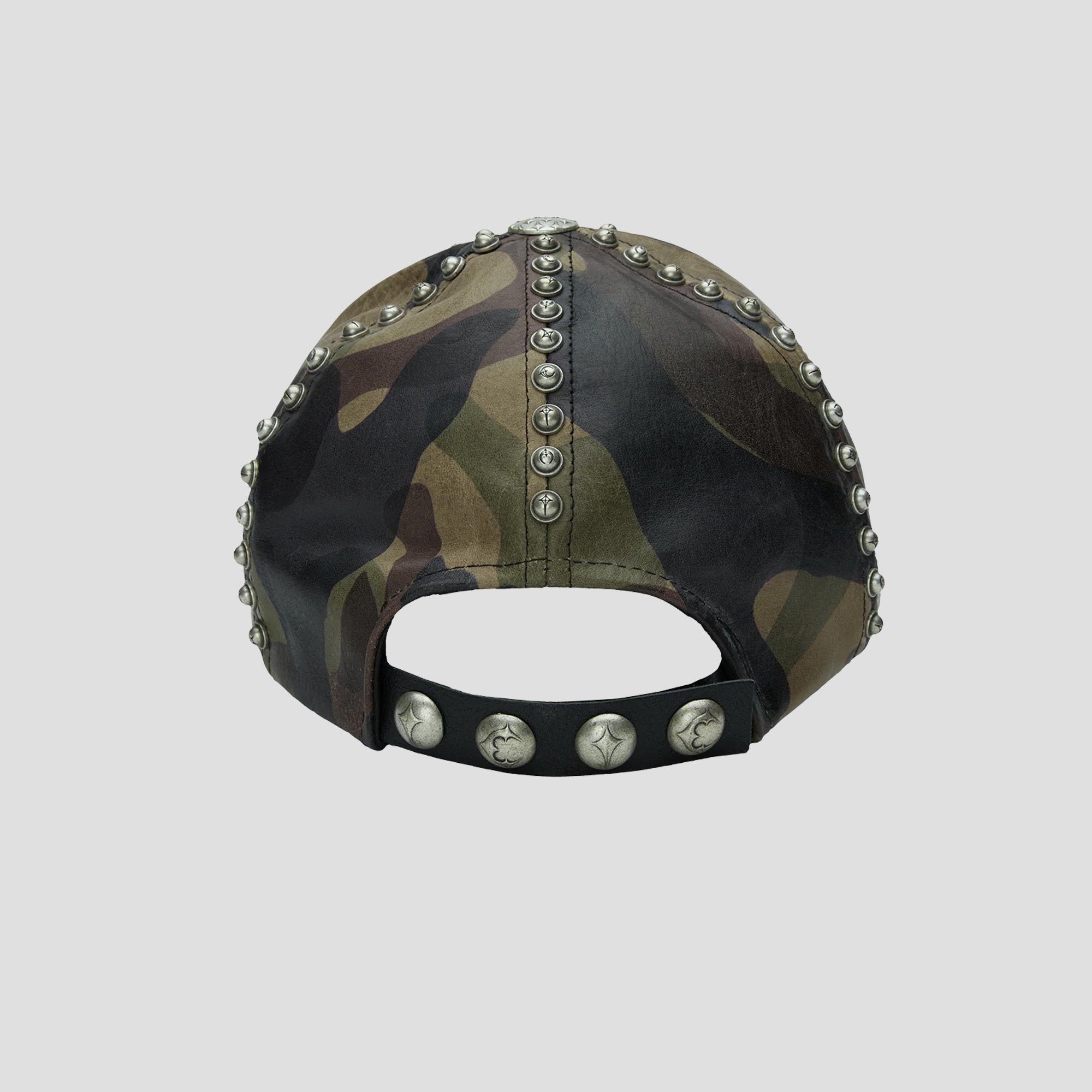 STUDDED CAMO LEATHER CAP