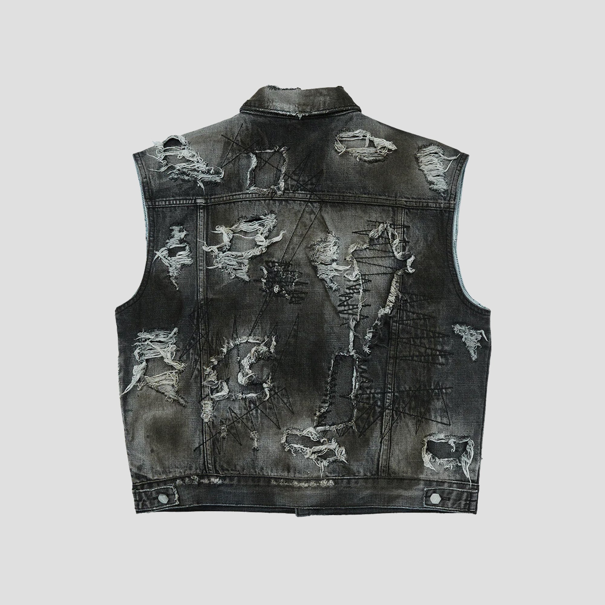 HARD-WASHED DAMAGED DENIM VEST