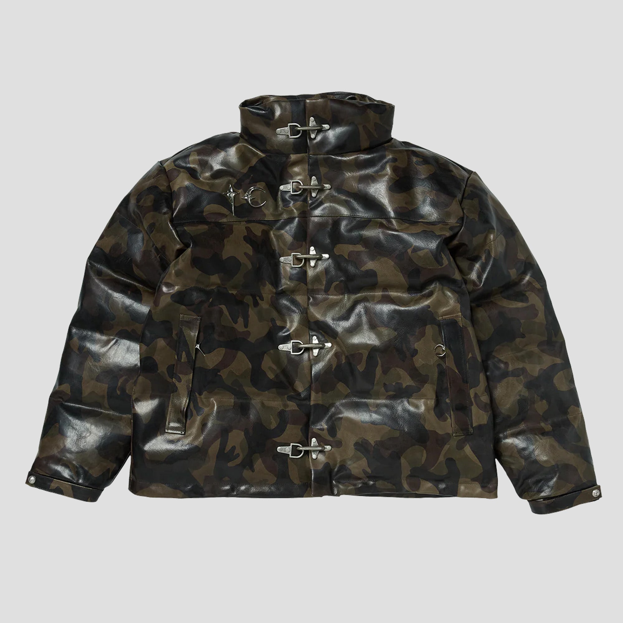 CAMO LEATHER PUFFER JACKET