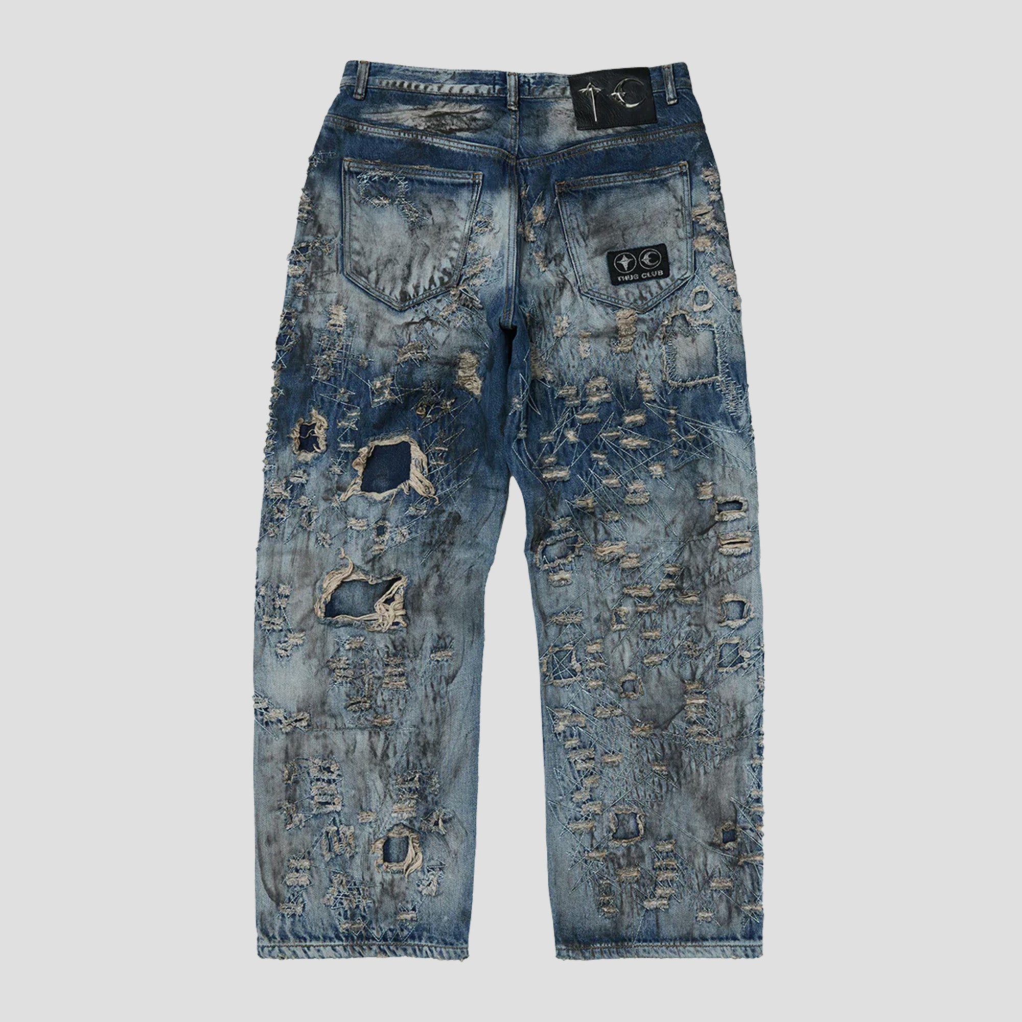 HARD-WASHED DAMAGED DENIM PANTS