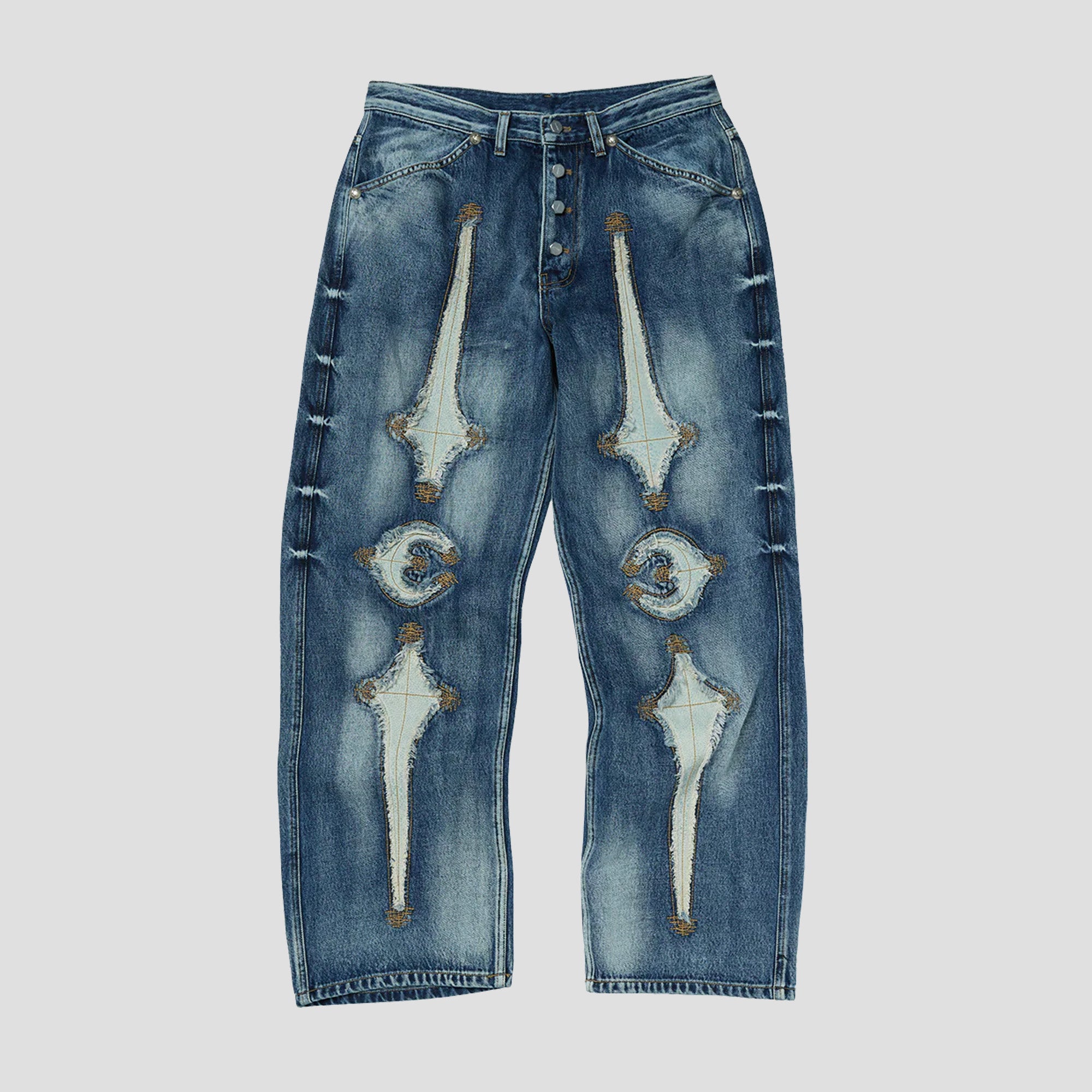 TC BONE LEATHER DENIM JEANS
