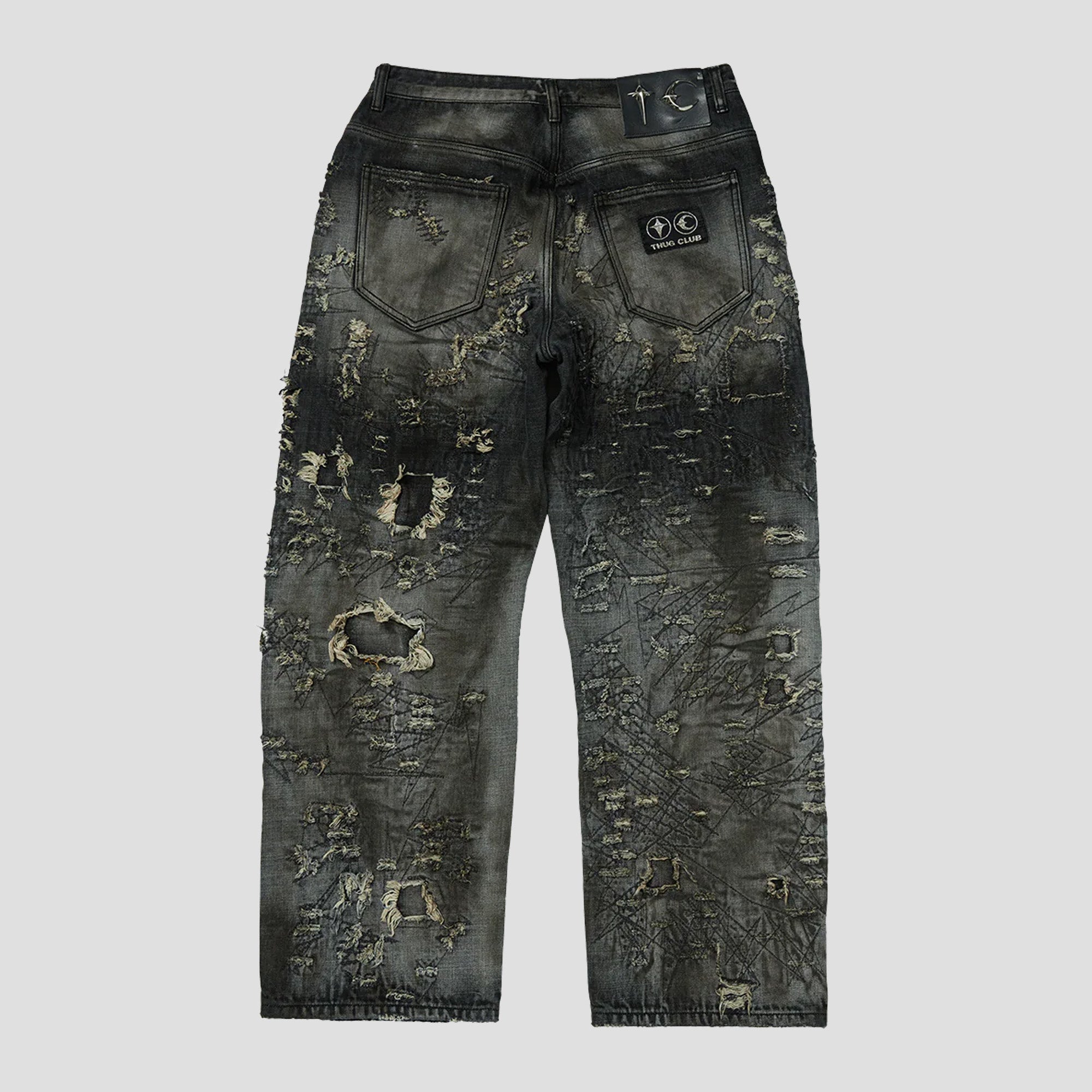 HARD-WASHED DAMAGED DENIM PANTS
