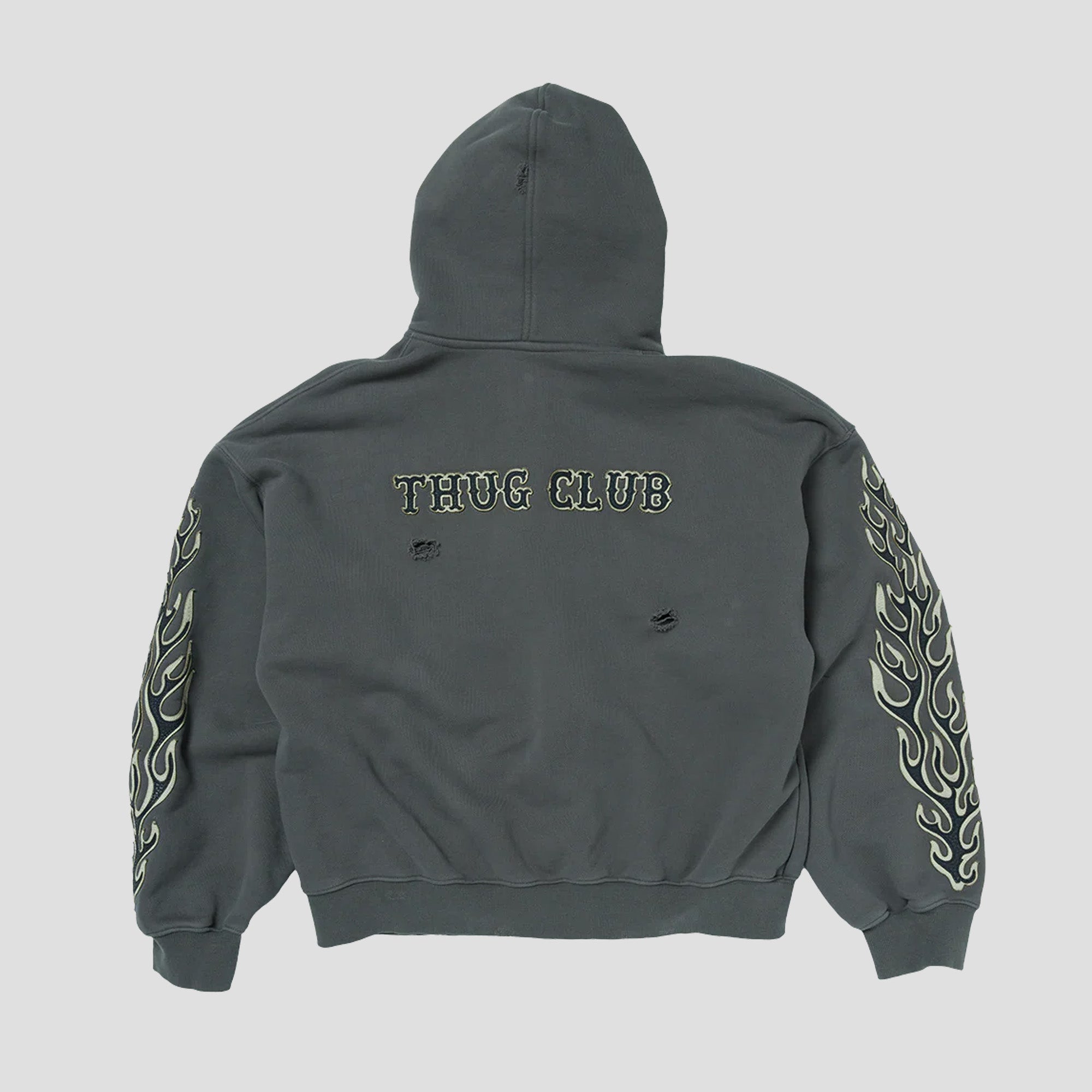 LEATHER FLAME HOODED ZIP-UP