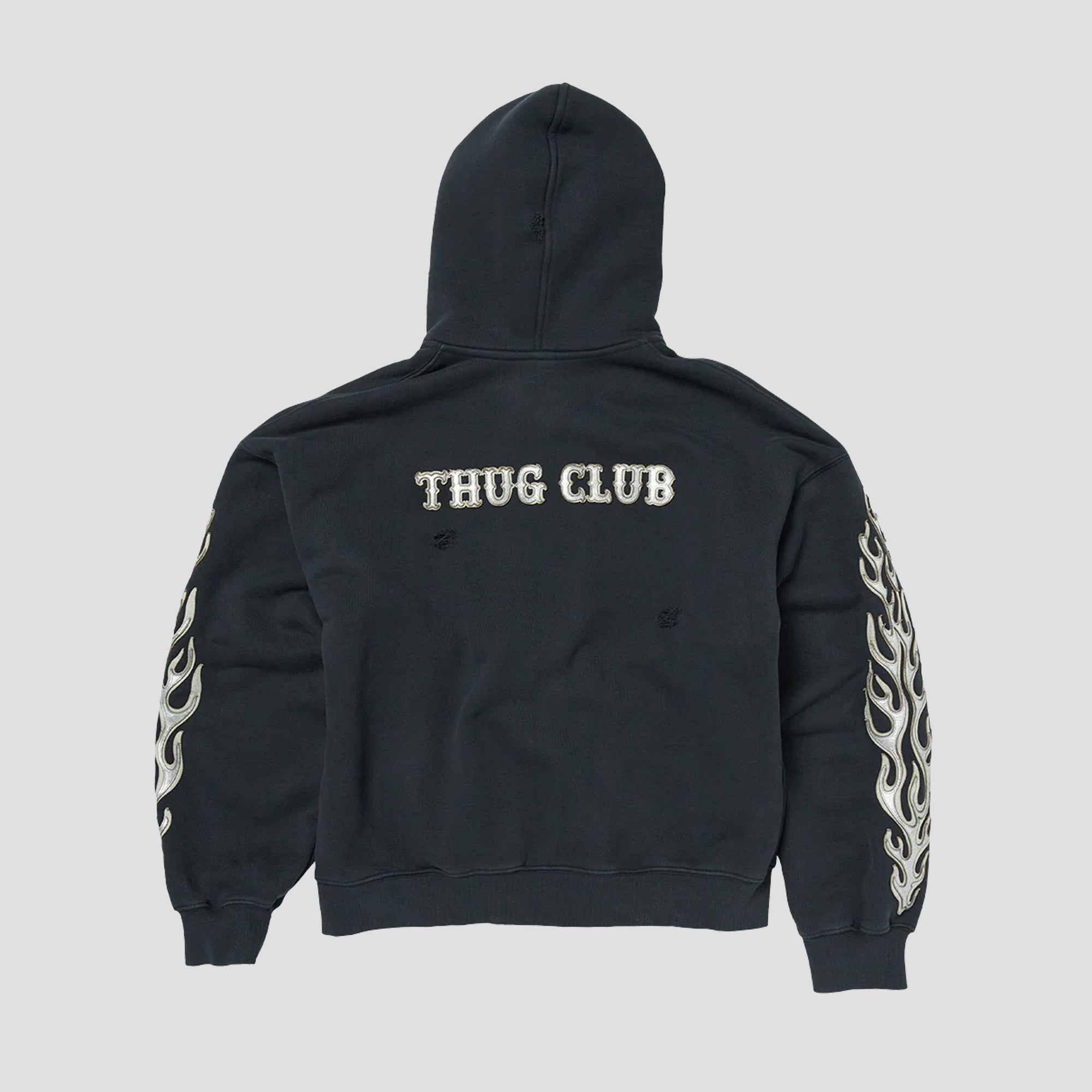 LEATHER FLAME HOODED ZIP-UP