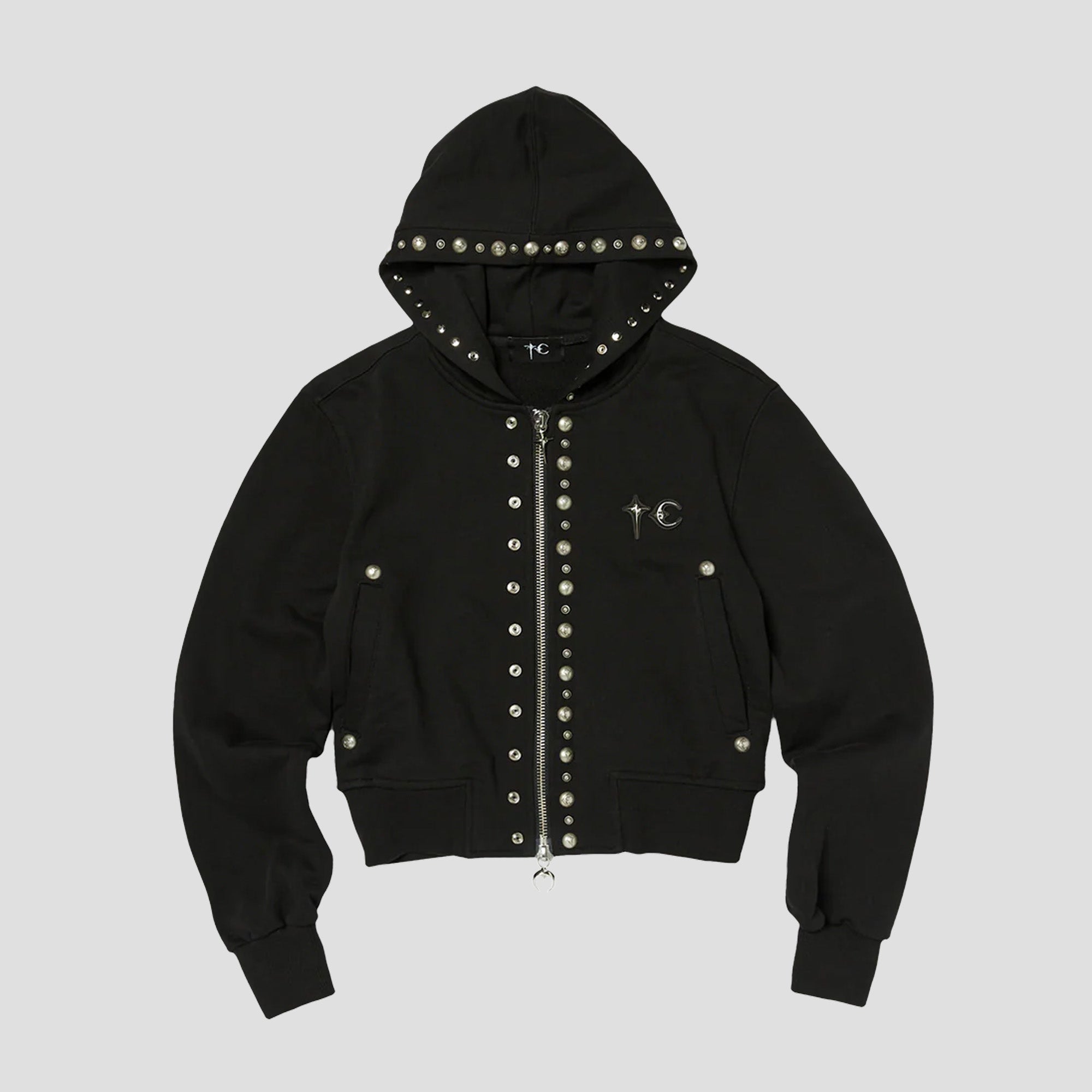 TC STUDDED LINE CROPPED ZIP-UP HOODIE