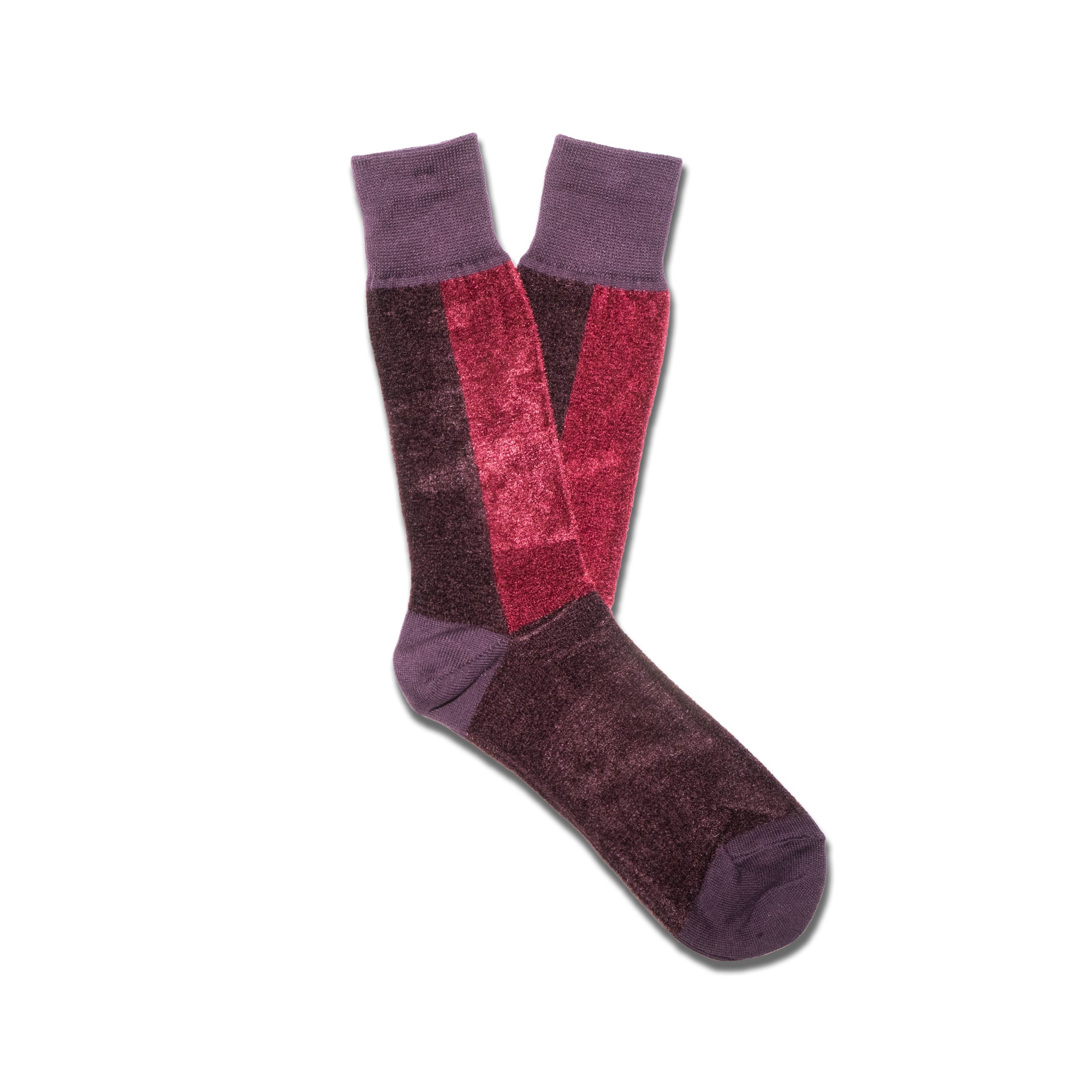 ANONYMOUS ISM - VELOUR PATCHWORK CREW SOCKS - WINE at Mannahatta NYC