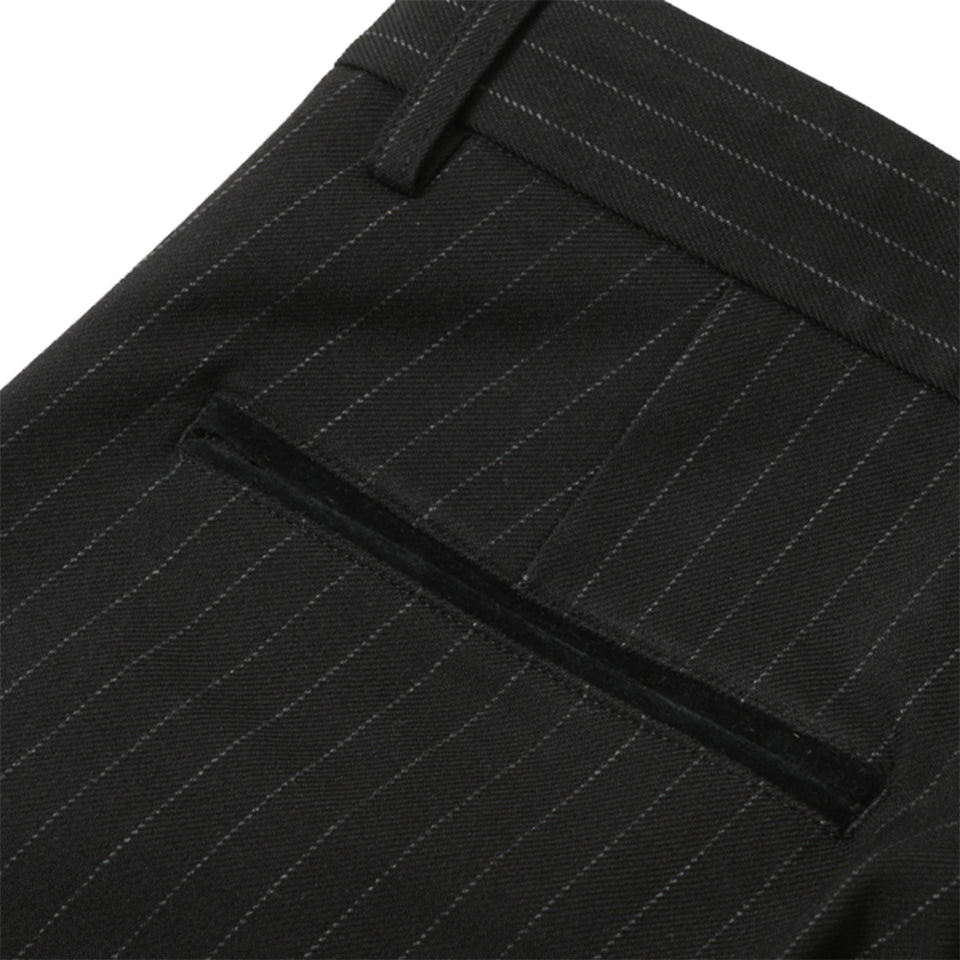 F HOLE PIN STRIPE TROUSERS - BLACK