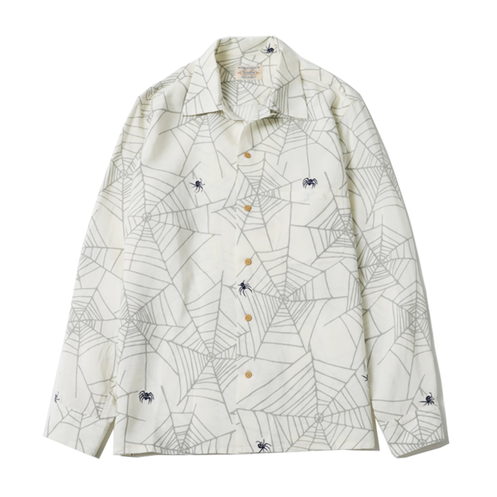 RAYON SPIDER WEB OPEN COLLAR SHIRT - WHITE