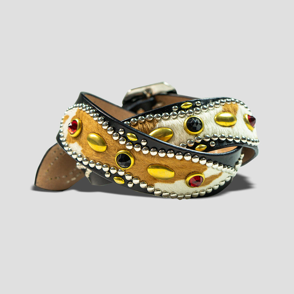 STUDDED LEATHER INLAY BELT WITH REFLECTOR