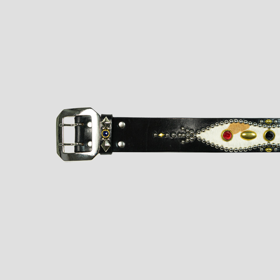 STUDDED LEATHER INLAY BELT WITH REFLECTOR