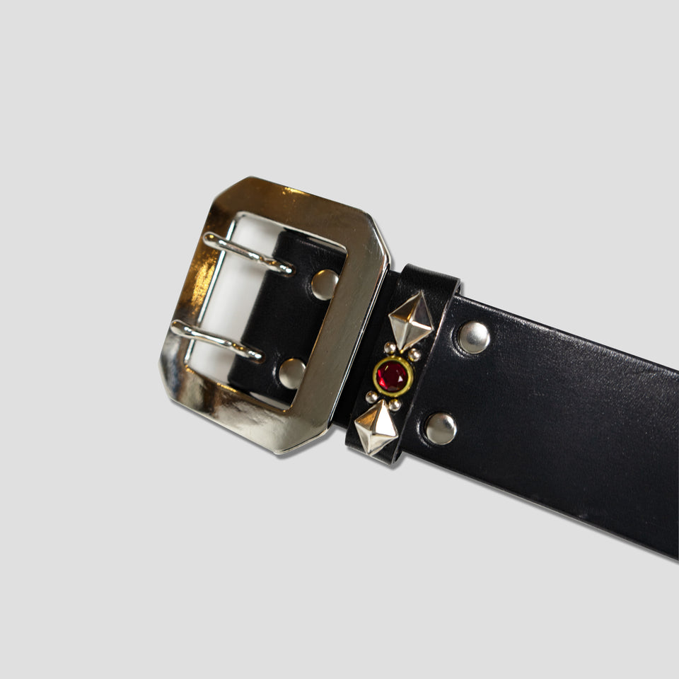 STUDDED LEATHER INLAY BELT WITH REFLECTOR - EMERALD GREEN