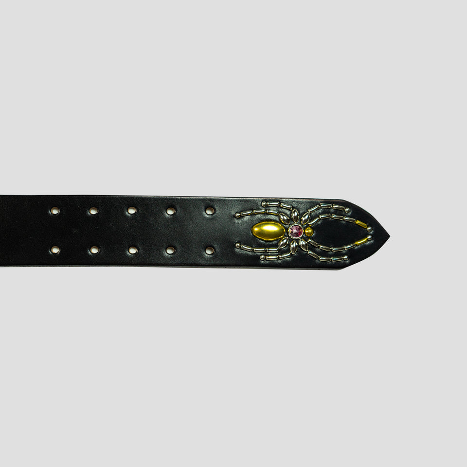 STUDDED LEATHER INLAY BELT WITH REFLECTOR - PYTHON