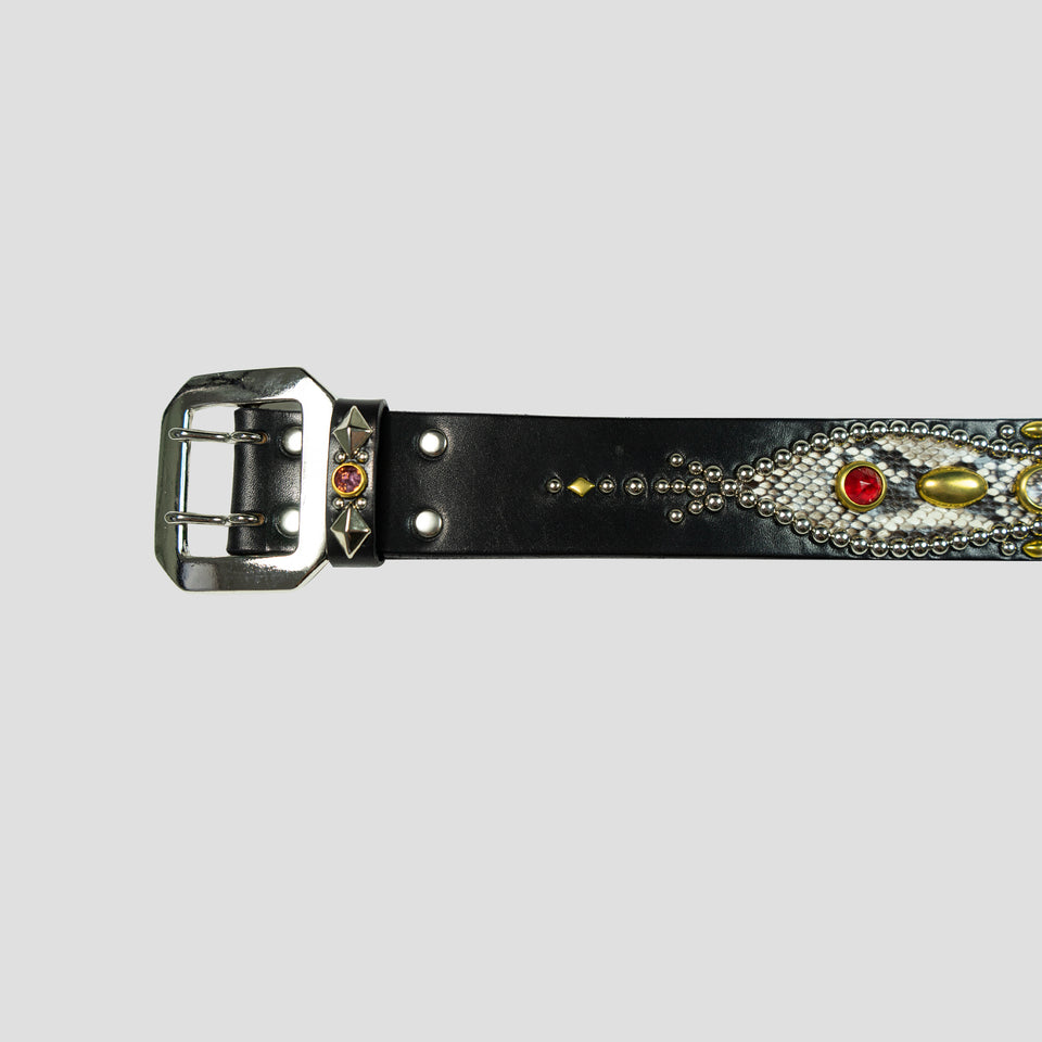 STUDDED LEATHER INLAY BELT WITH REFLECTOR - PYTHON