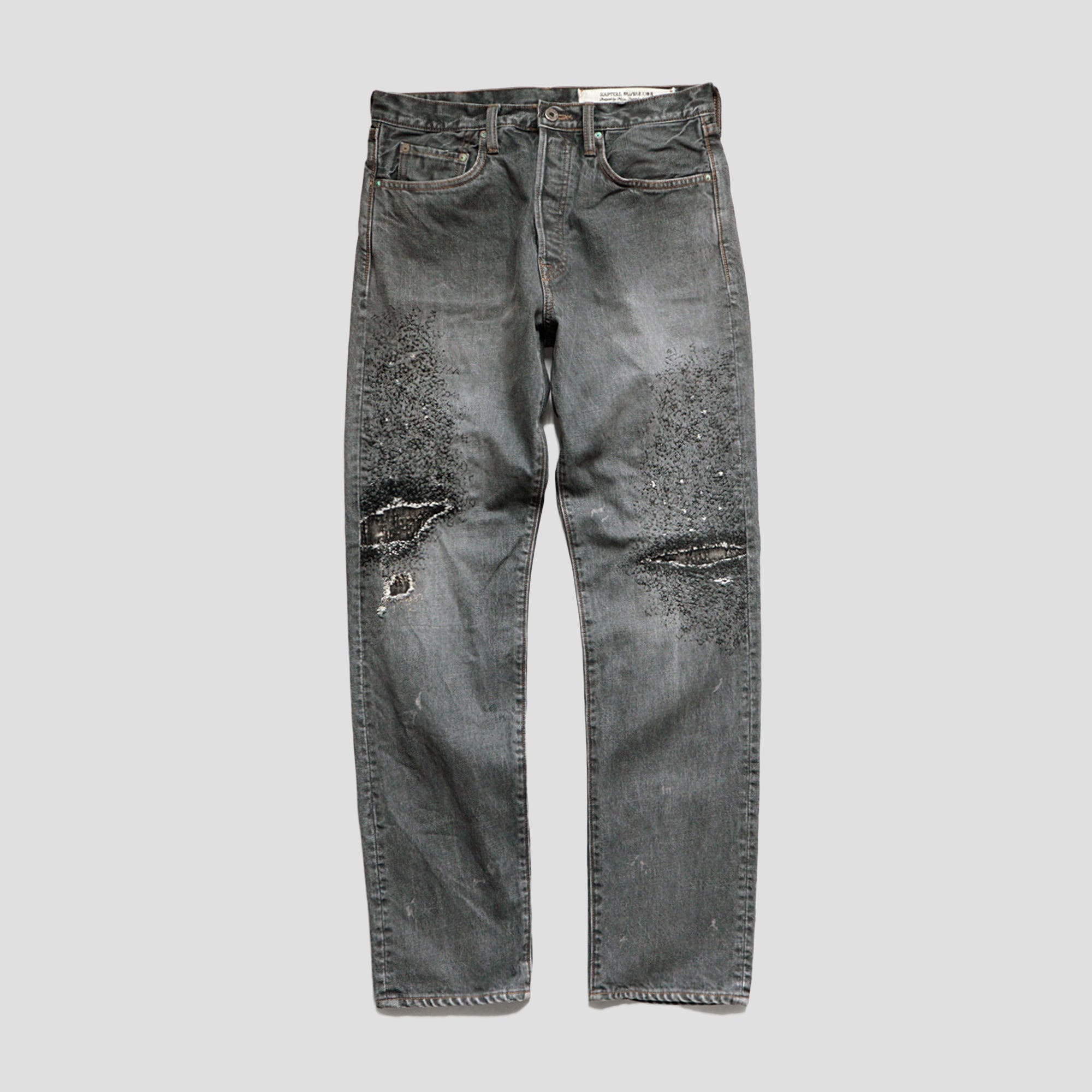 KAPITAL | 14oz BLACK DENIM 5P MONKEY CISCO (3YEARS FADE) - BLACK