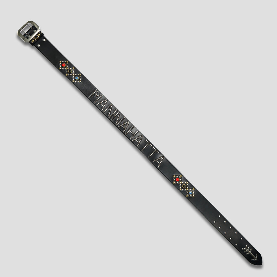 COWHIDE MANNAHATTA STUDS BELT - BLACK