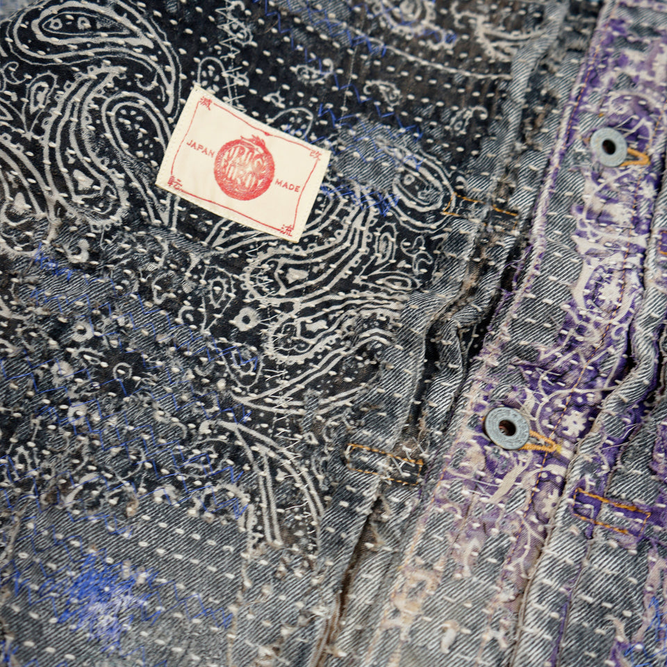 BORO x SASHIKO BANDANA DENIM JACKET - PURPLE/BLACK