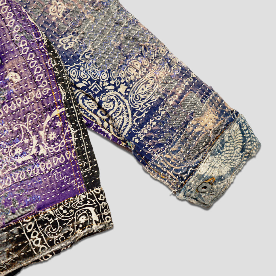 BORO x SASHIKO BANDANA DENIM JACKET - PURPLE/BLACK