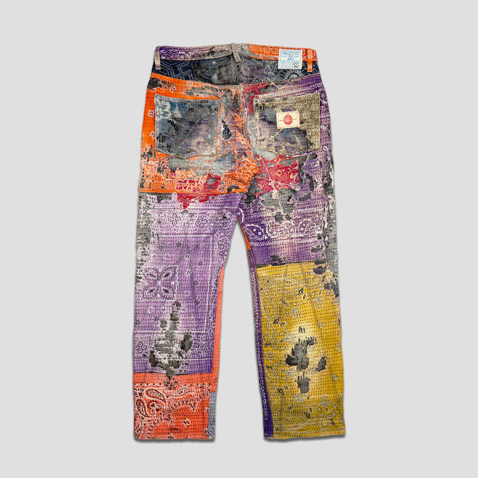 BORO x SASHIKO BANDANA JEANS - ORANGE/PURPLE