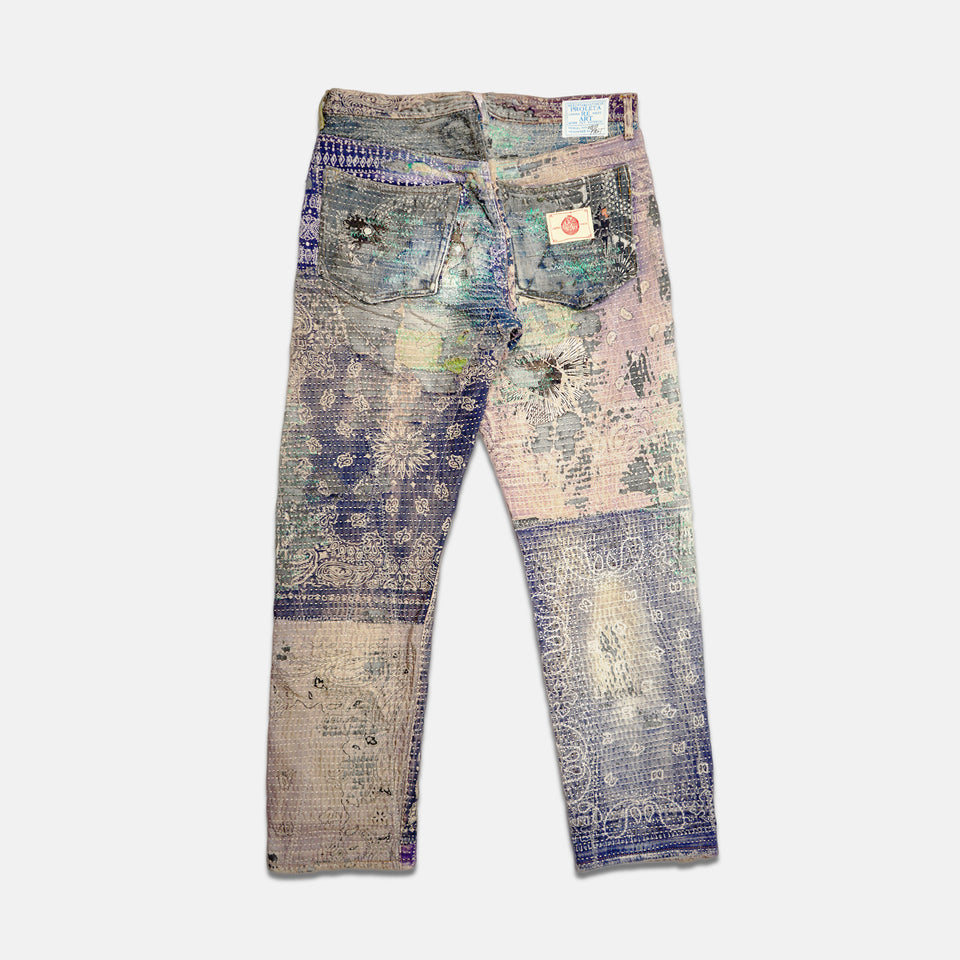 BORO x SASHIKO BANDANA JEANS - GREEN/PURPLE