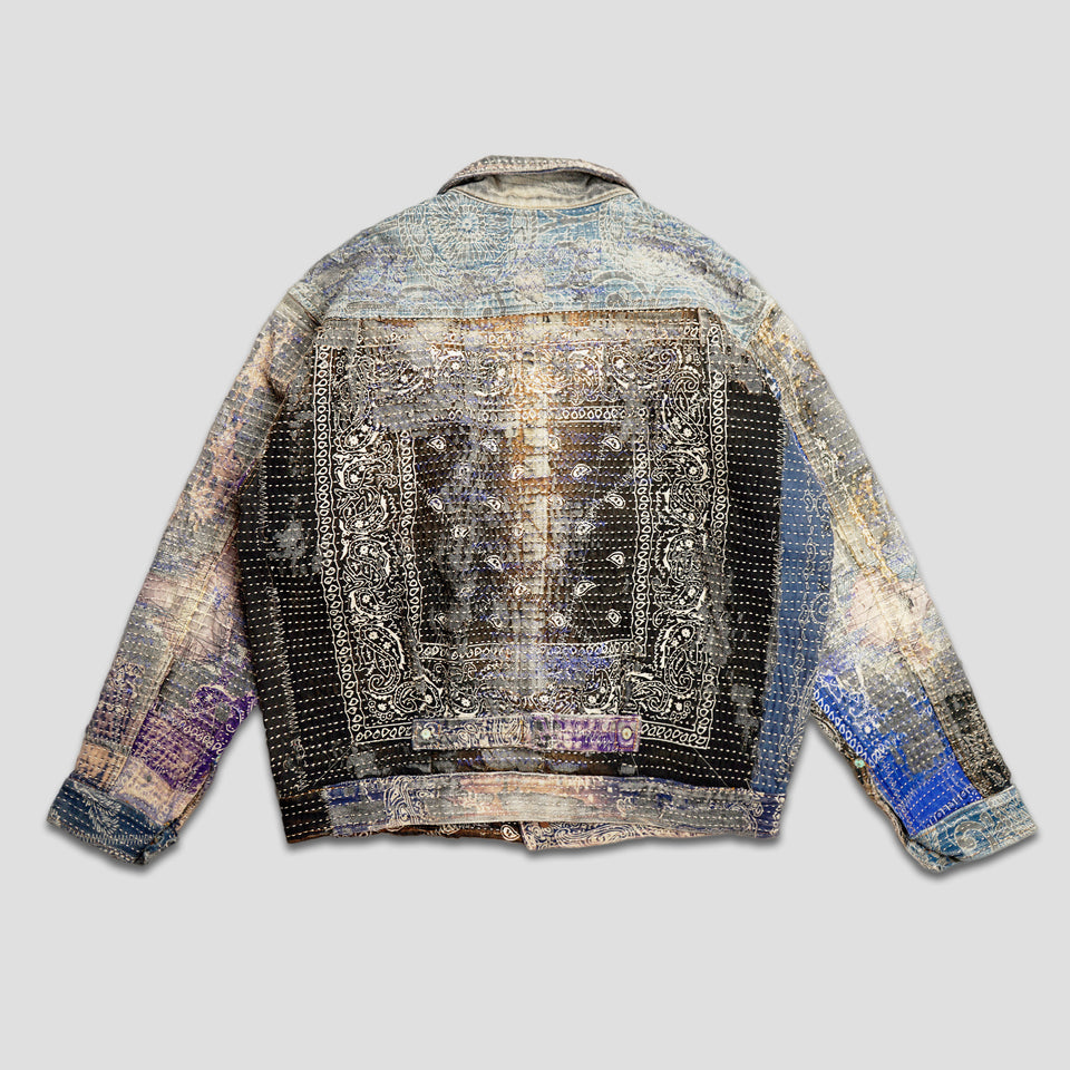 BORO x SASHIKO BANDANA DENIM JACKET - PURPLE/BLACK